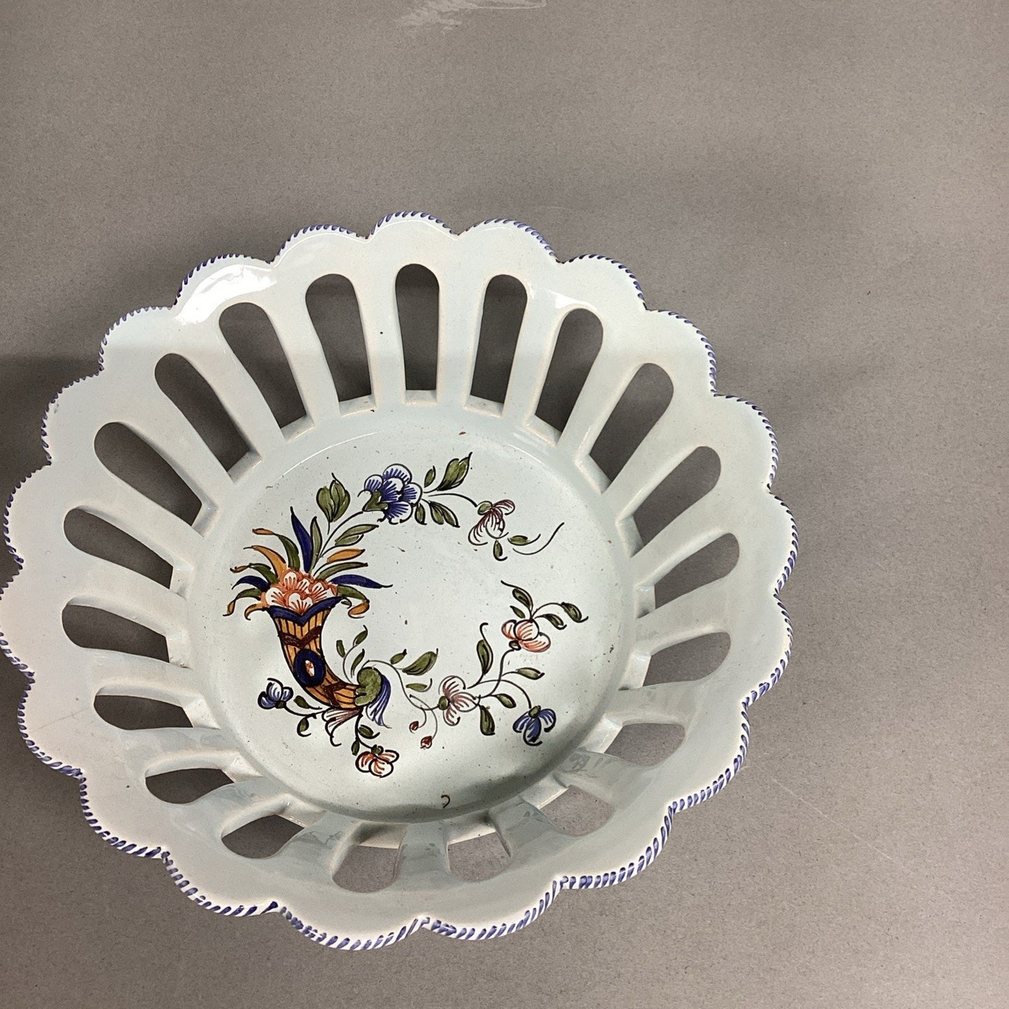 French Made Decor Rouen Fait Main Reticulated Floral Basket - 7”D