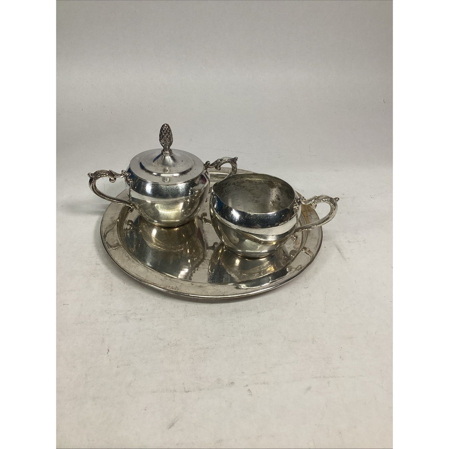 Vintage Leonard Silverplate Lidded Sugar and Creamer Set Pineapple Top