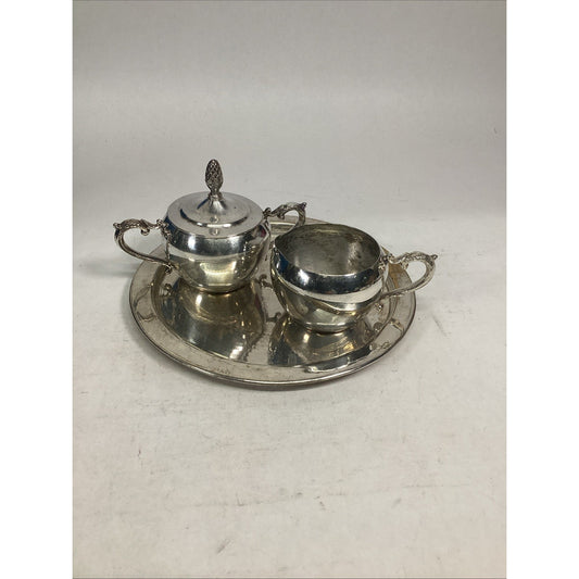 Vintage Leonard Silverplate Lidded Sugar and Creamer Set Pineapple Top