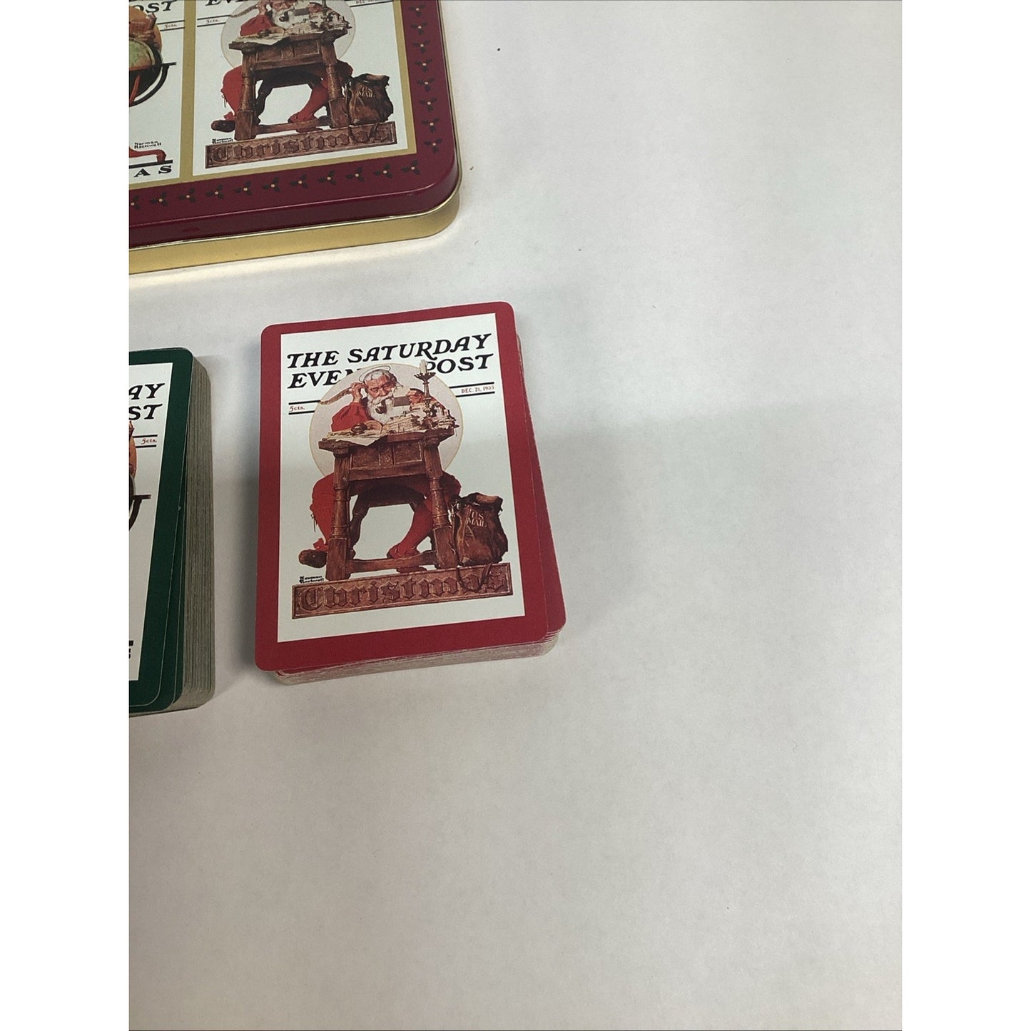 Vintage Norman Rockwell Collectible Santa Christmas Tin And Playing Cards
