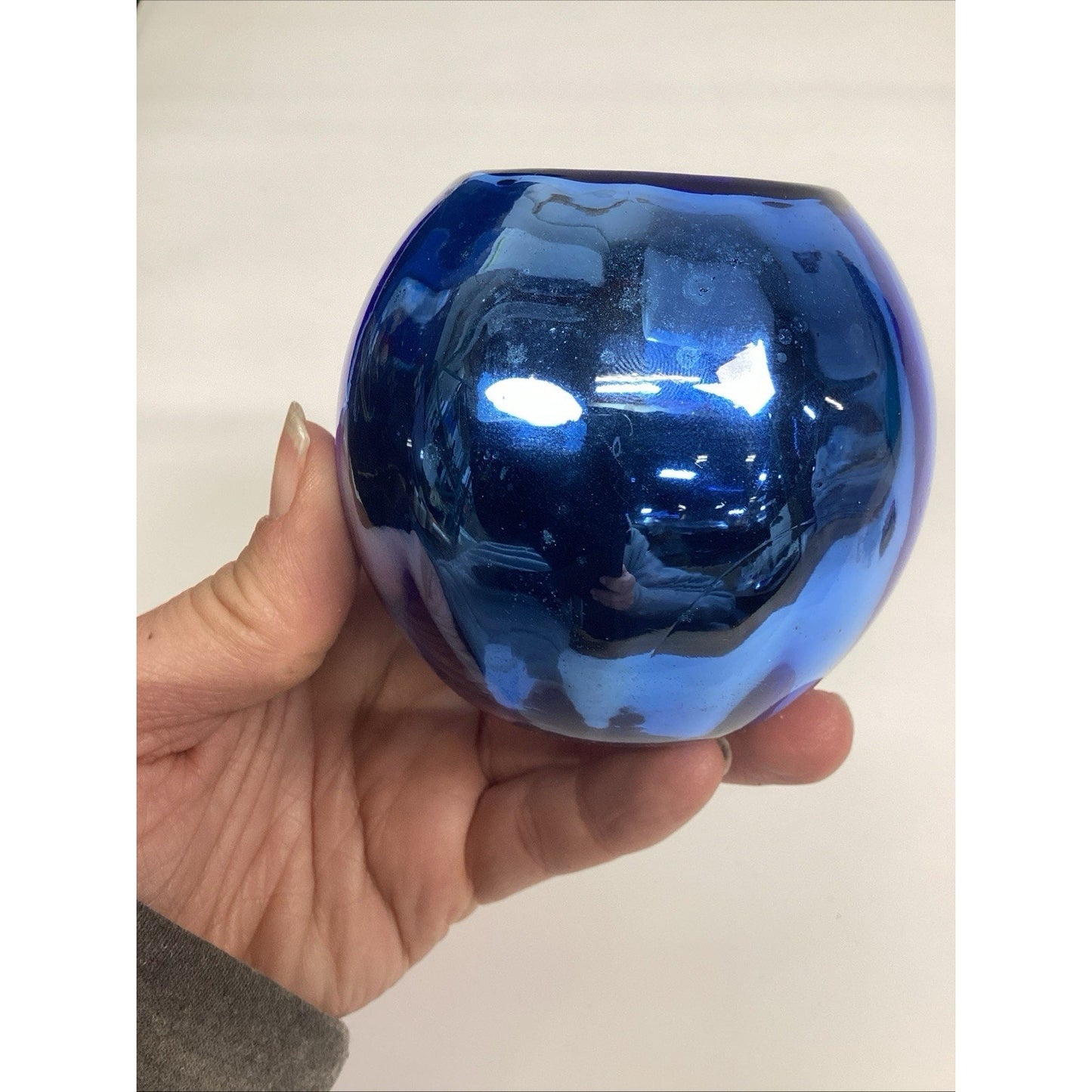 Metallic Cobalt Blue Candle Holder - 3”H