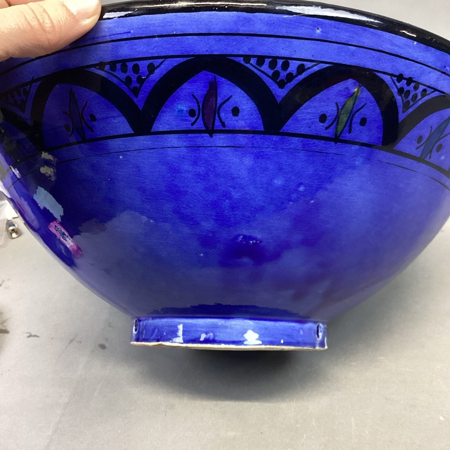 Royal Blue Handmade Hand Painted Salad Fruit Serving Bowl - 5.75”Hx14”D