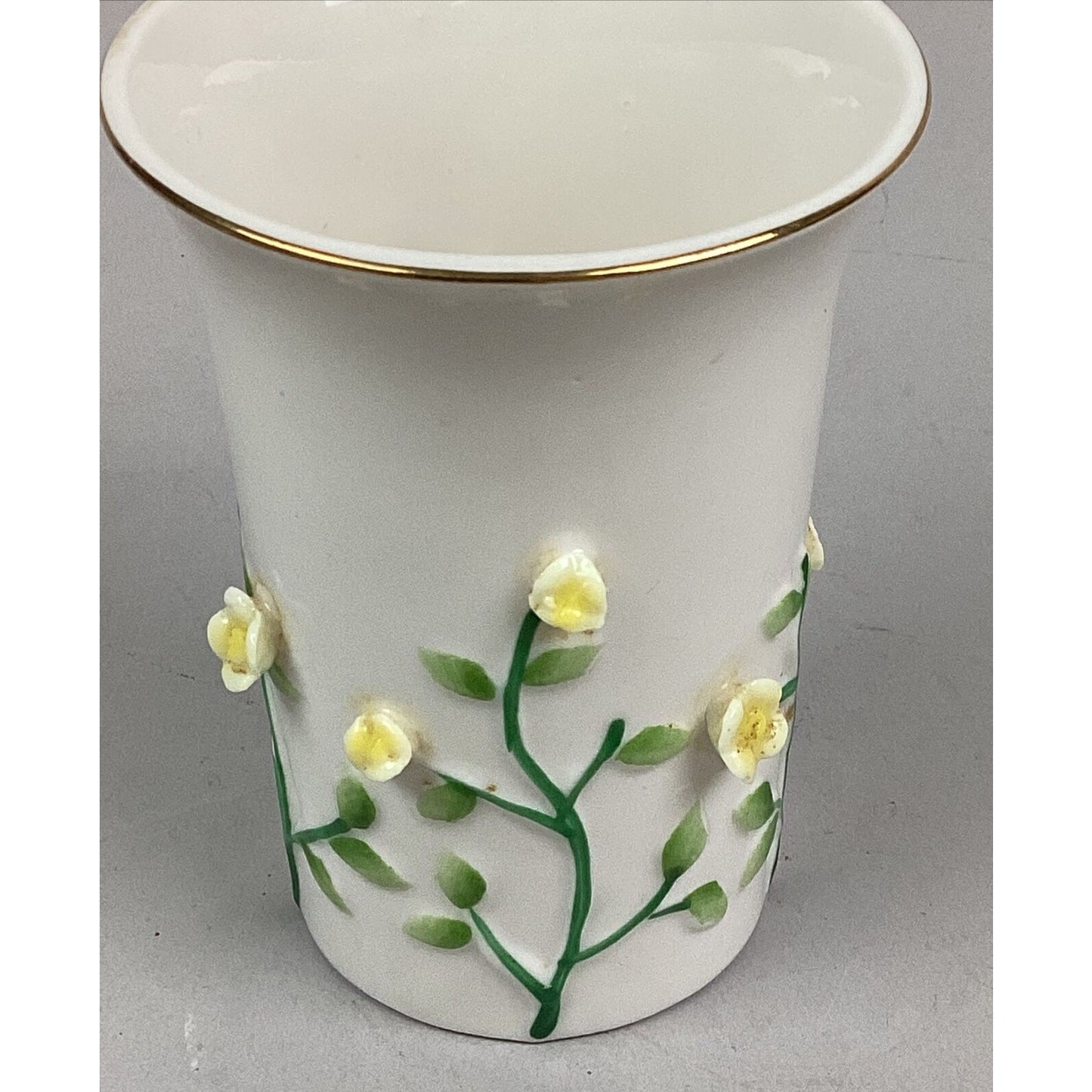 Vintage Climbing Yellow Rose Ceramic Cup / Wide Mouthed Vase - 4”H