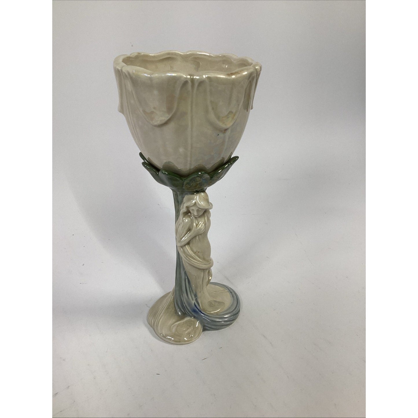 Fitz & Floyd Art Nouveau Ceramic Goblet Pearlescent Figurative Japan 1978