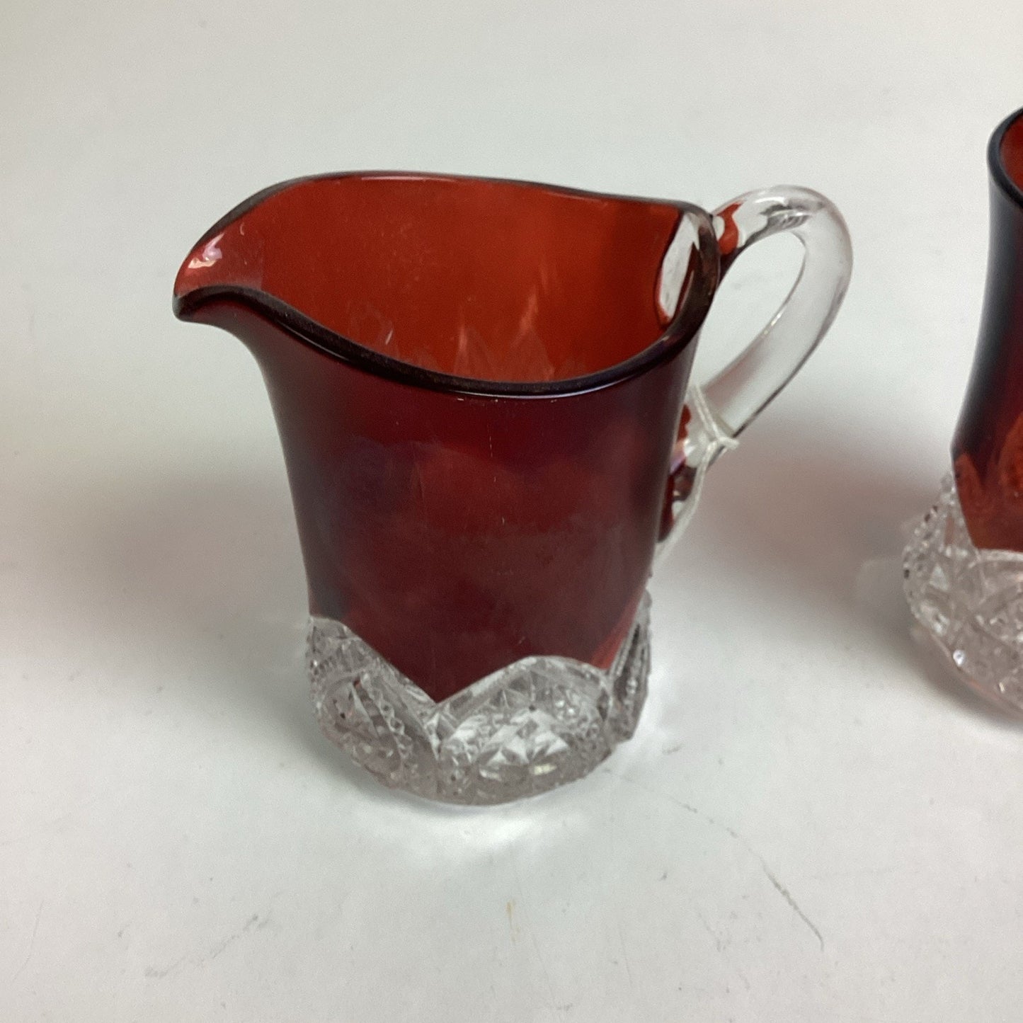 Set Of 4 - Antique Ruby Red Glass Creamer, Tumbler And Mugs