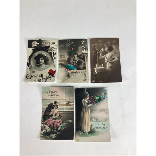 Set Of 5 Antique Italian Postcards