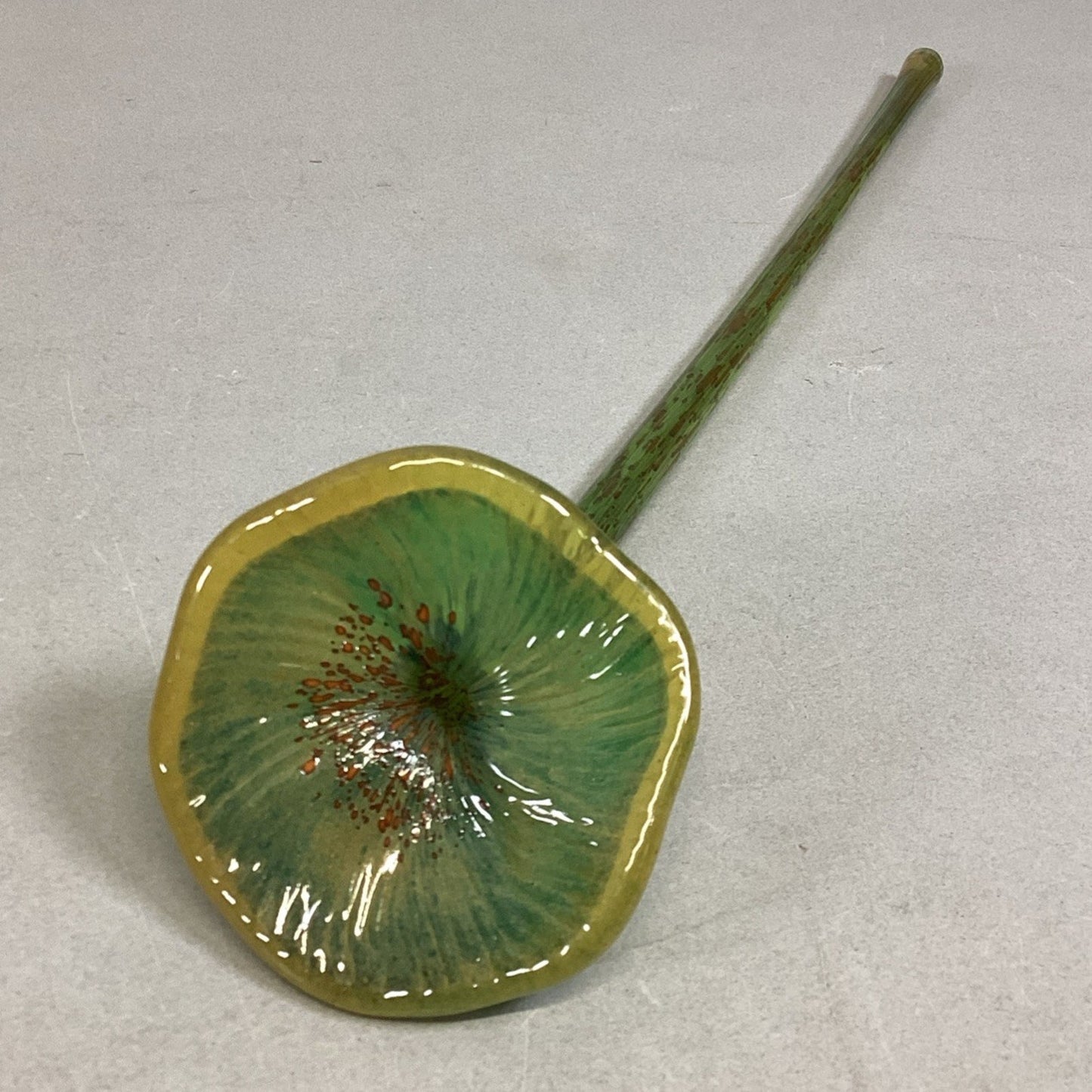 Handblown Yellow Green Red Glass Flower And Stem - 14”L
