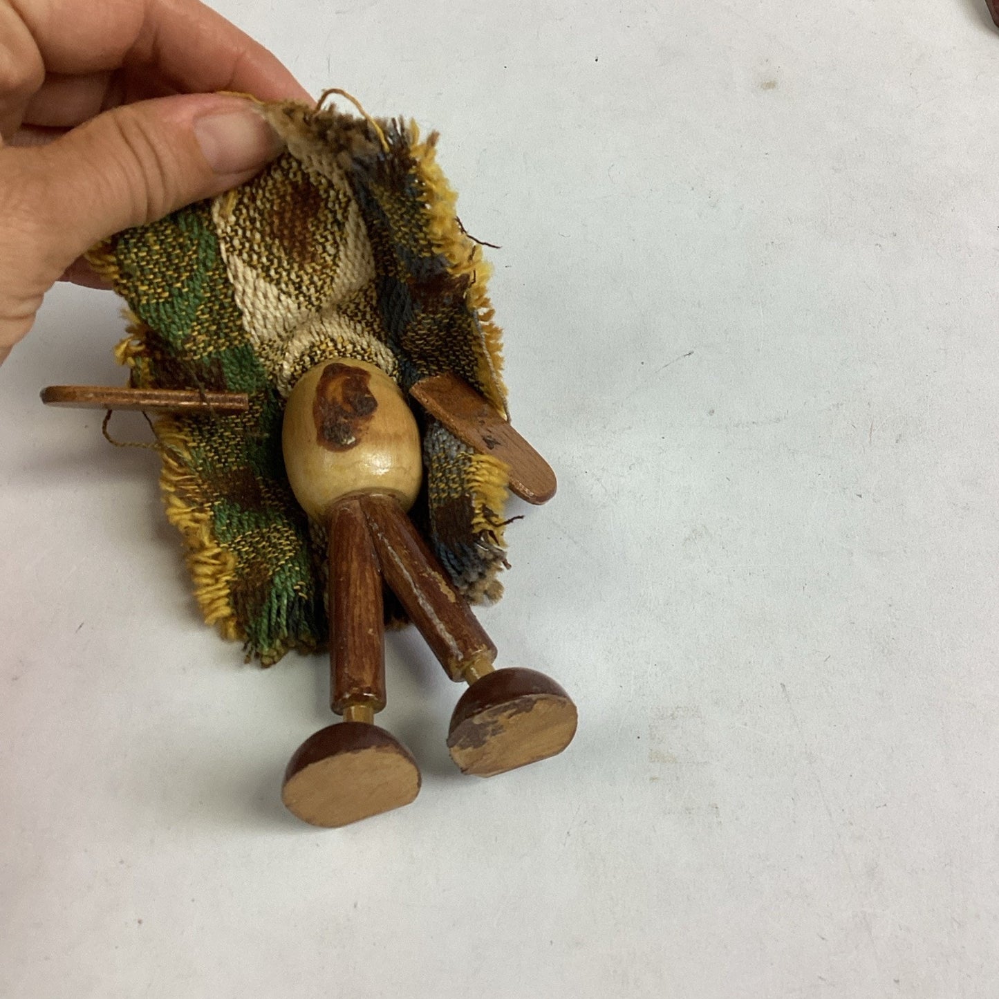 Wooden Handmade Doll, Handmade Turkey Pin & Hand Painted Eyeball Pottery