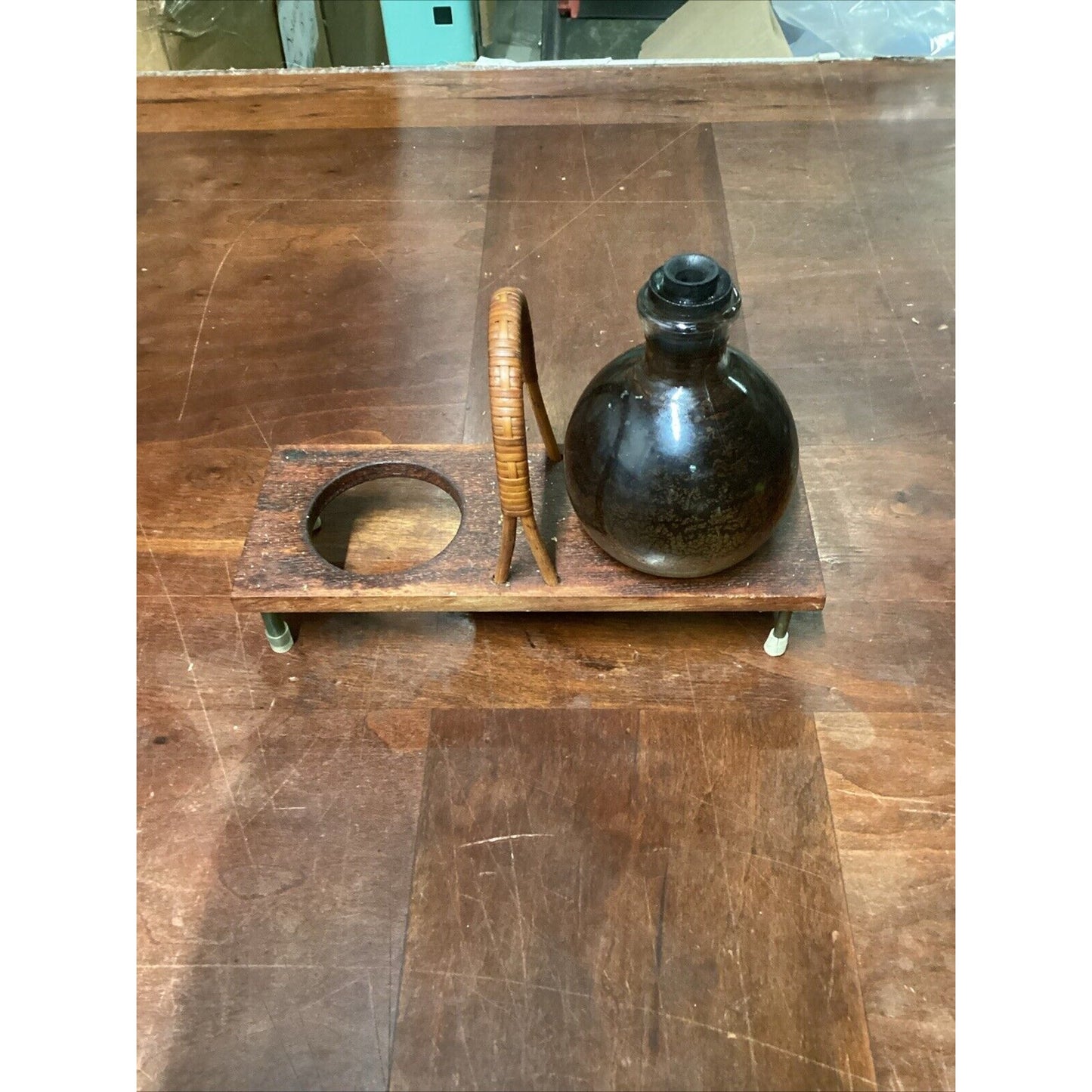 Vintage Glass Decanters With Wooden Stand/Holder