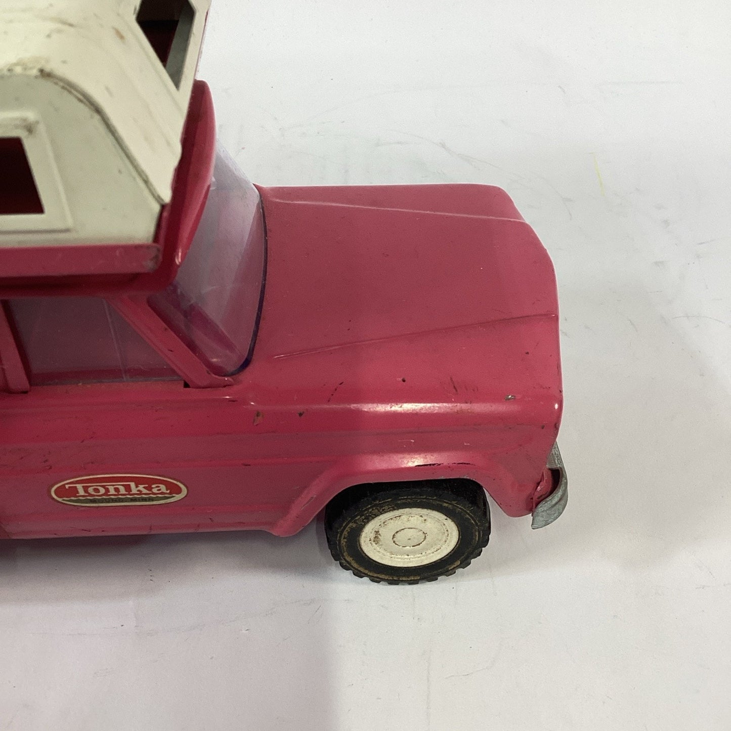 Vintage 1960's Tonka Jeep Camper Pink Pressed Steel Truck and Camper