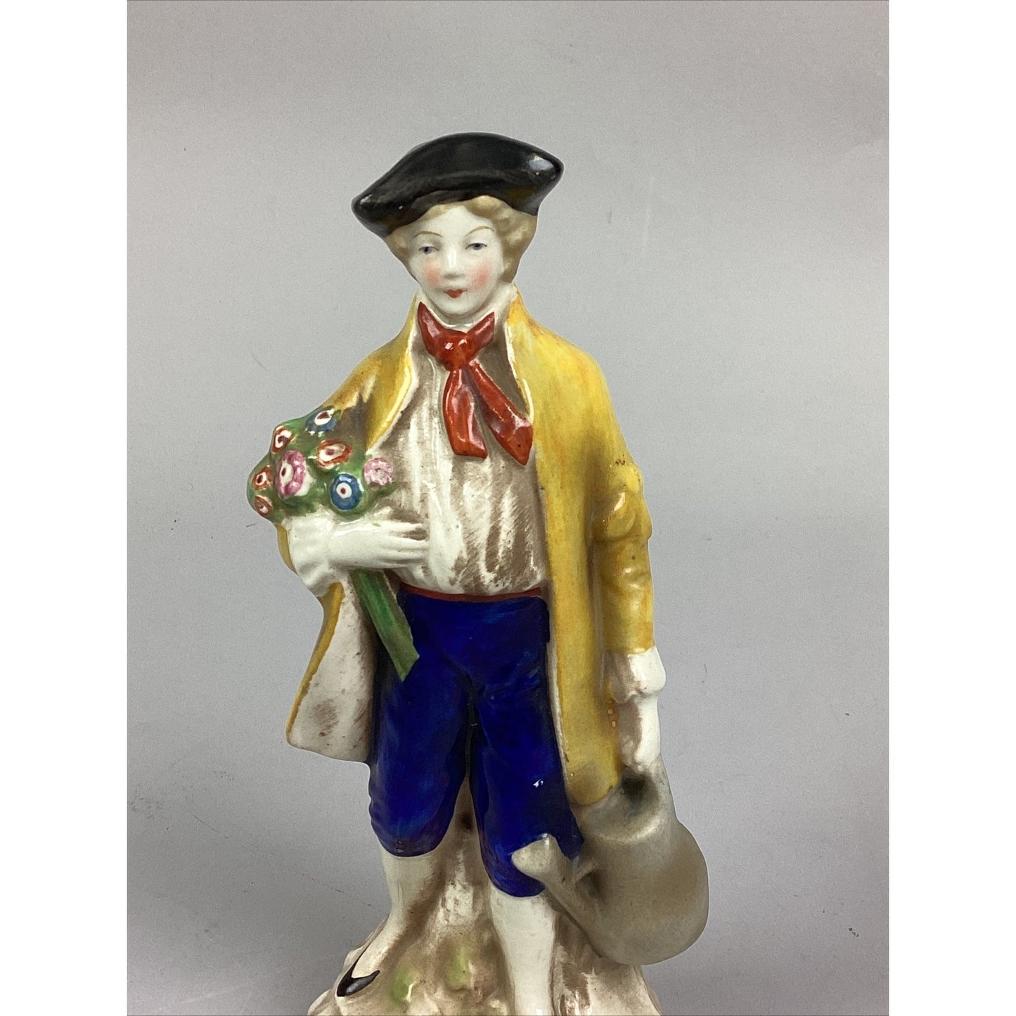 Lot Of 2 Vintage Porcelain Figurines- Man Holding Flowers & Watering Can - 7 3/4