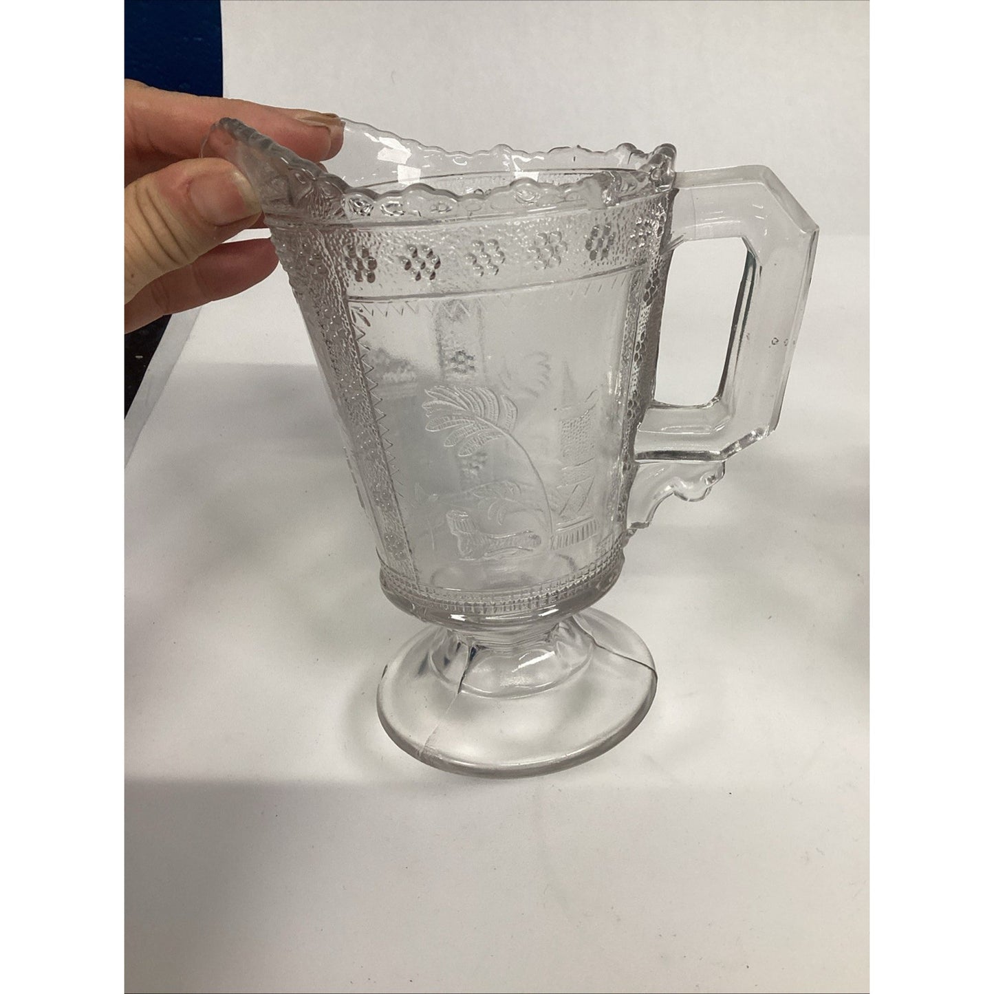 2 Antique Victorian 1880s Adams & Co. EAPG “Egyptian” Pattern Glass Pitcher – 6”
