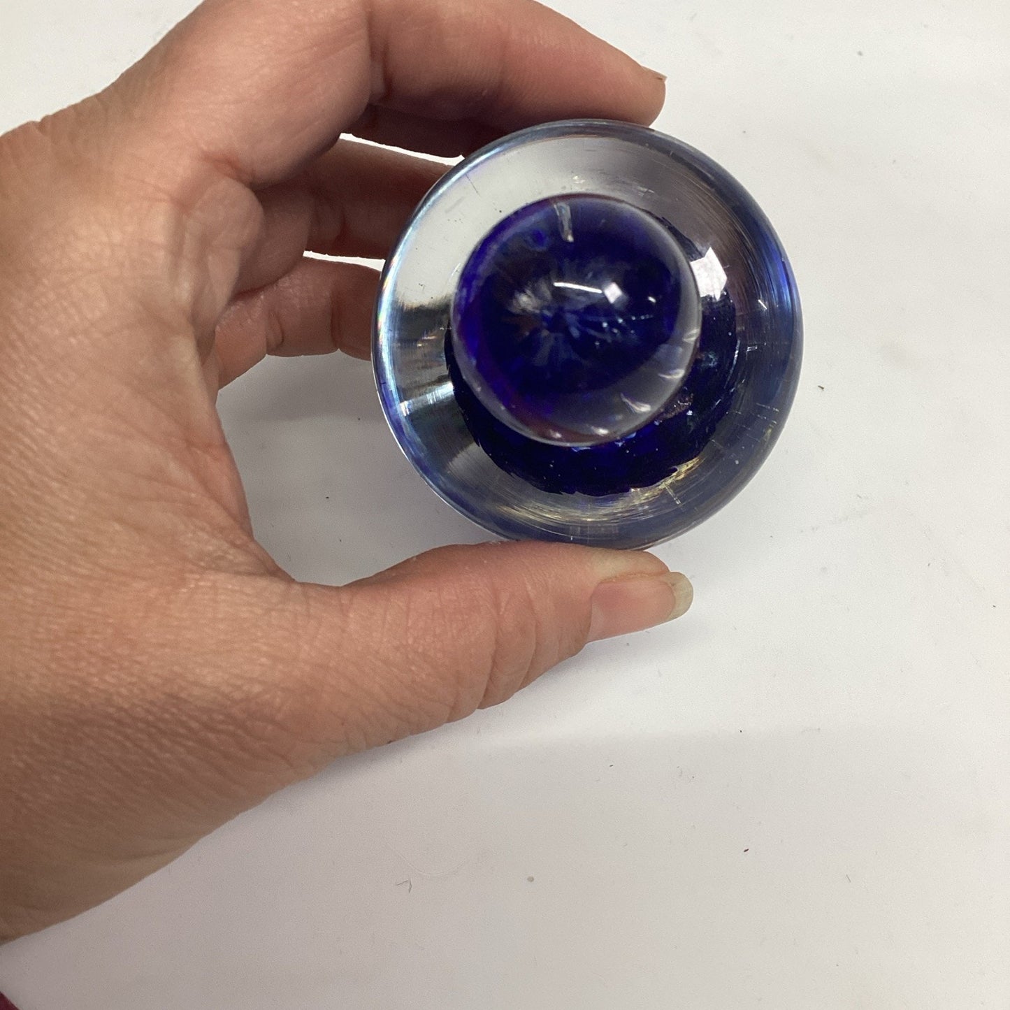 Hand Blown Glass Cobalt Blue Swirl Sculptural Paperweight