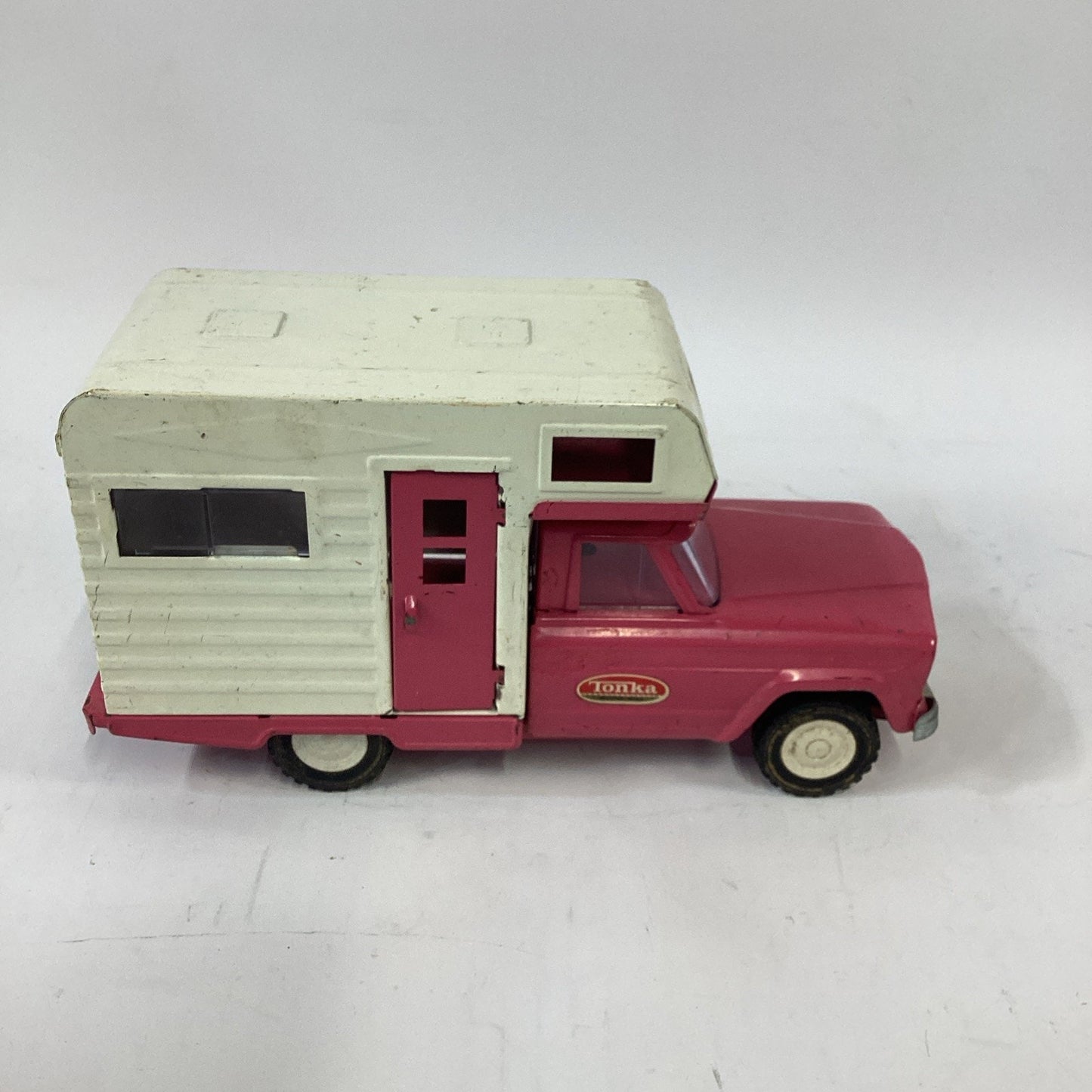 Vintage 1960's Tonka Jeep Camper Pink Pressed Steel Truck and Camper