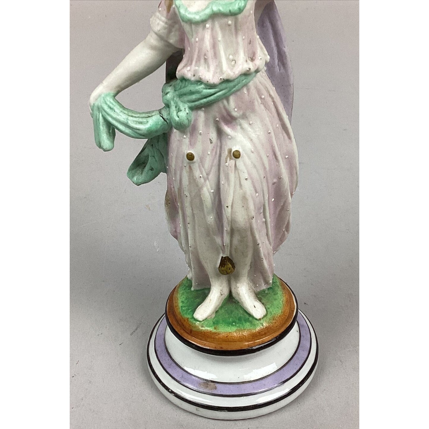 Rare Antique English Derby Hard Paste Porcelain Woman & Candlestick Holder - 8”