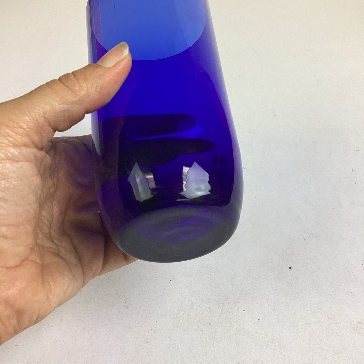 Vintage Cobalt Blue Tumbler Drinking Glass W/ Weighted Round Base