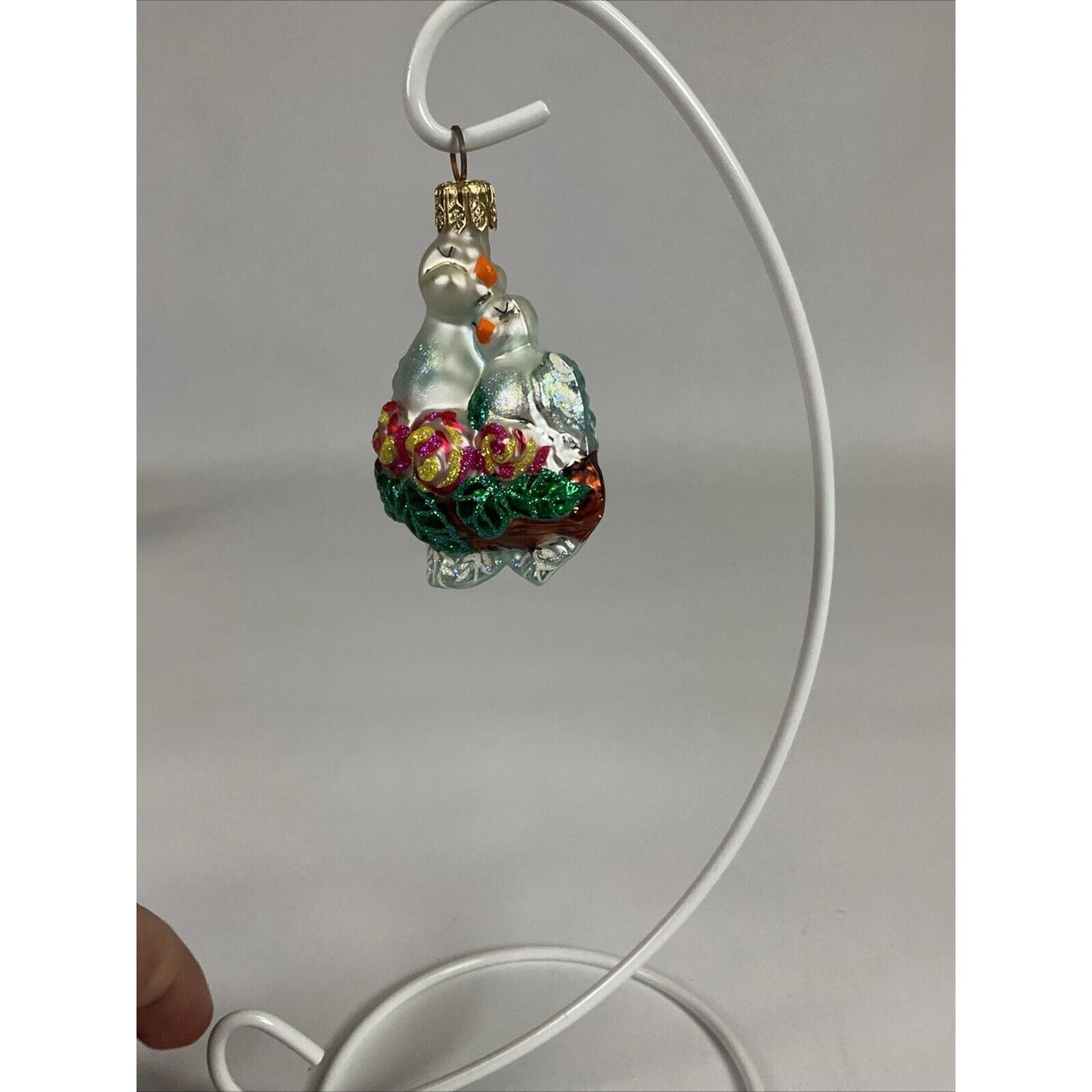 Christopher Radko Handblown Glass Christmas Ornament Lovebirds Doves w/ Roses