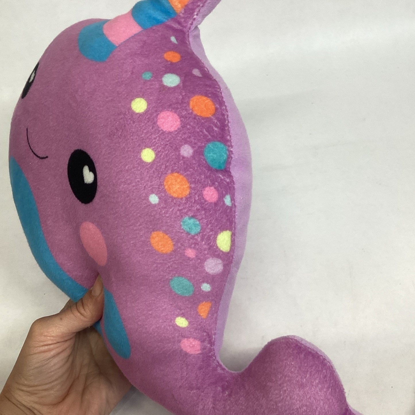 Purple Narwhal Unicorn Whale Rainbow Stuffed Animal Pillow Plush 17" Long