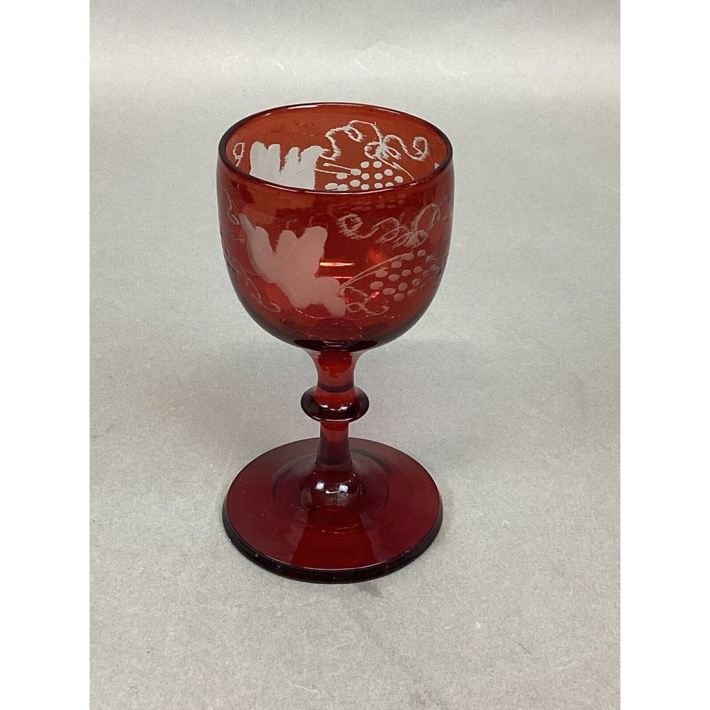 Antique Small Crystal Bohemian Red Ruby Acid Etched Glass - 4.25”