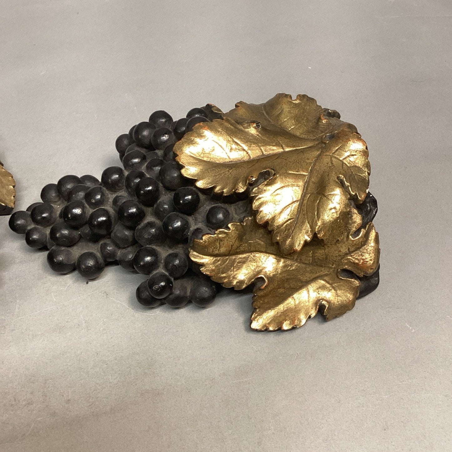2 Vintage Gold Gilt Plaster Grape Cluster Sconce Wall Pockets