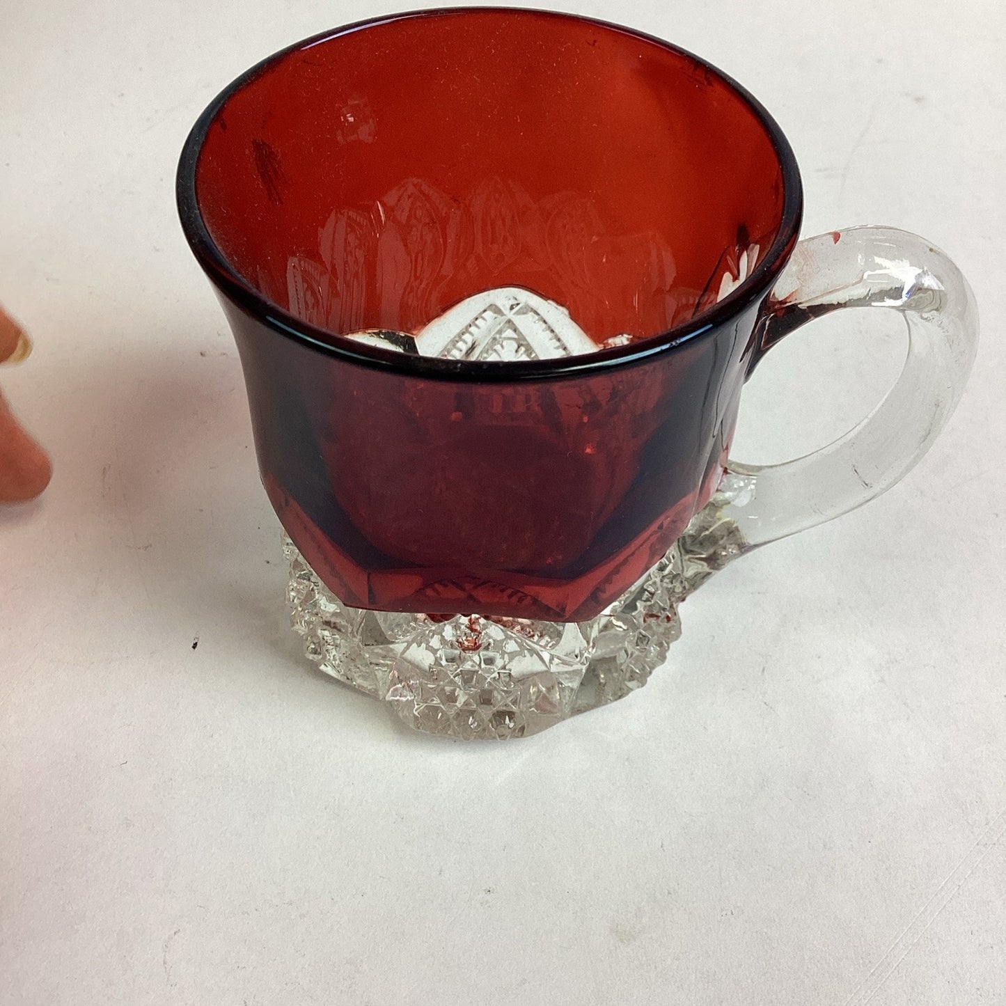 Set Of 4 - Antique Ruby Red Glass Creamer, Tumbler And Mugs