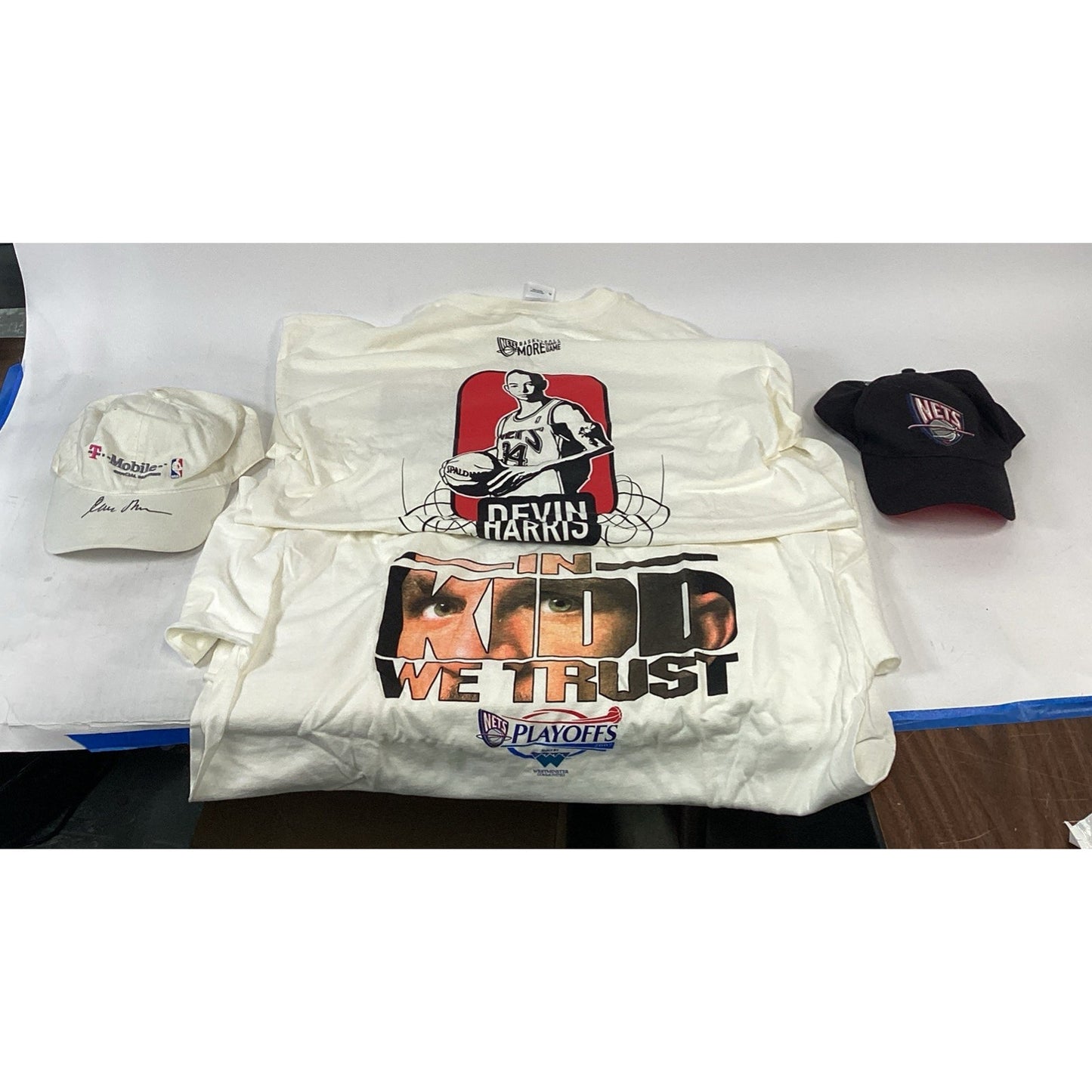 Nets & Basketball Memorabilia - 2 XL T-Shirts - 2 Hats - (1 Hat Is Autographed)