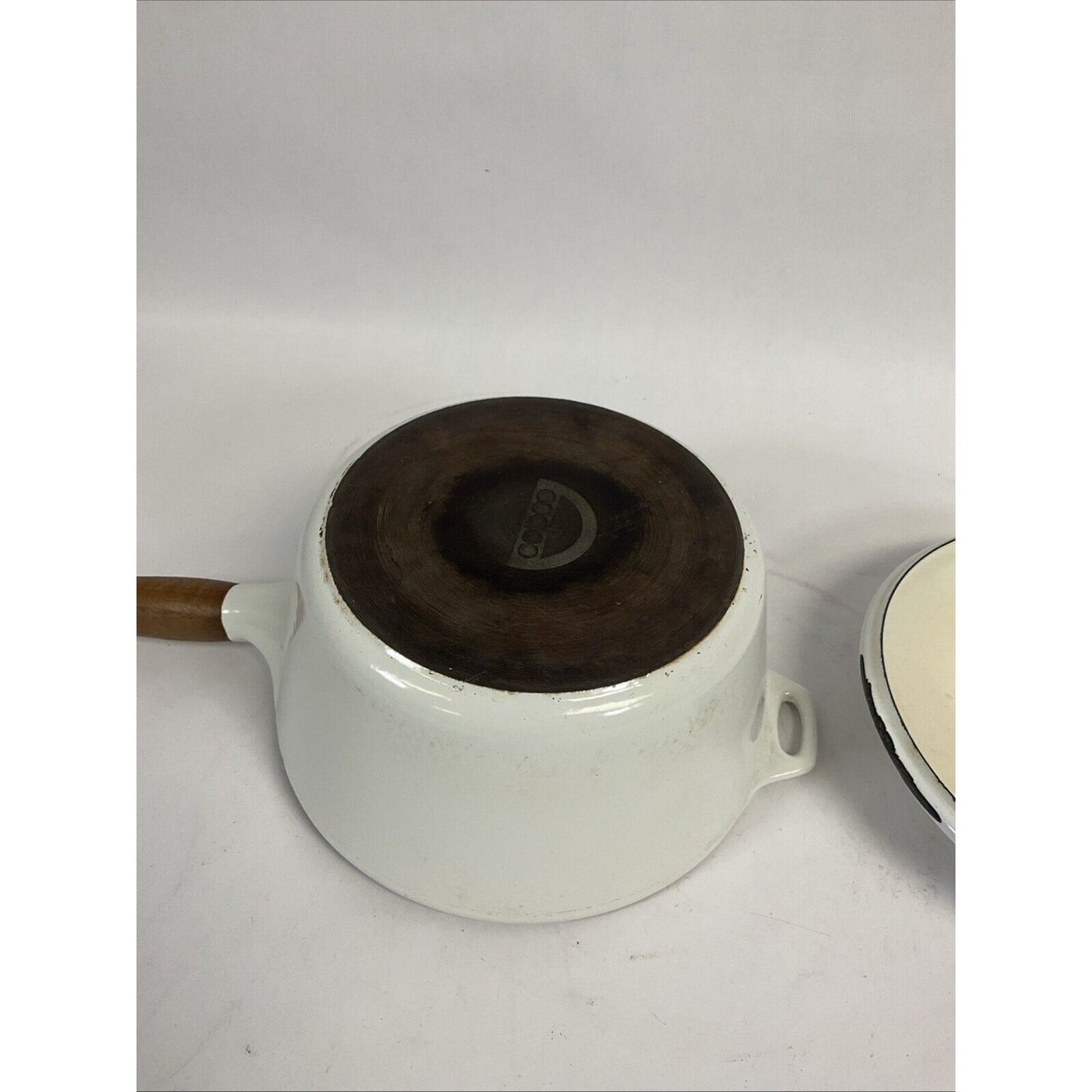 Vintage White COPCO Denmark Danish Enameled Cast Iron Pot