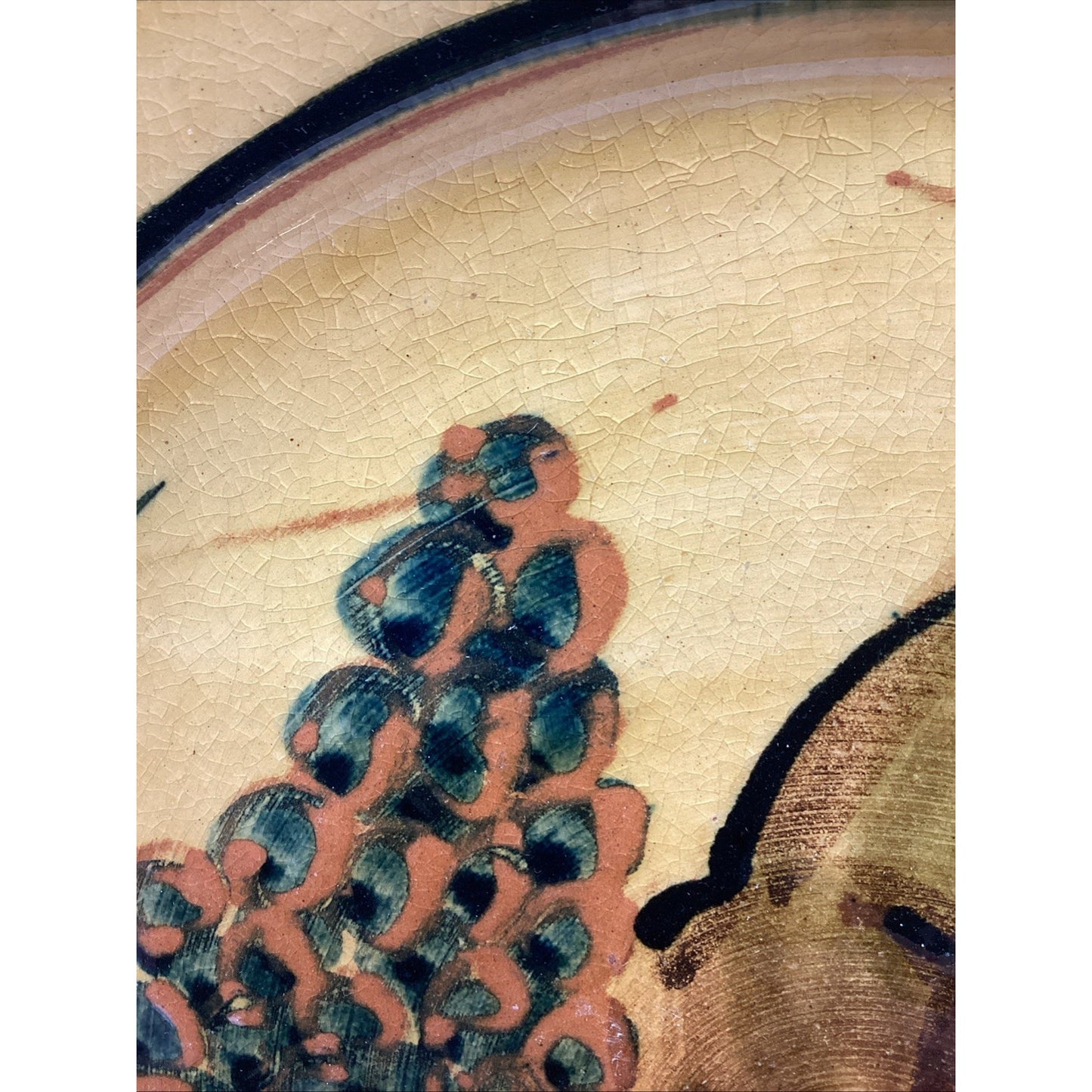 Large Vintage Handmade Hand Painted Glazed Charger Bowl - 13”D