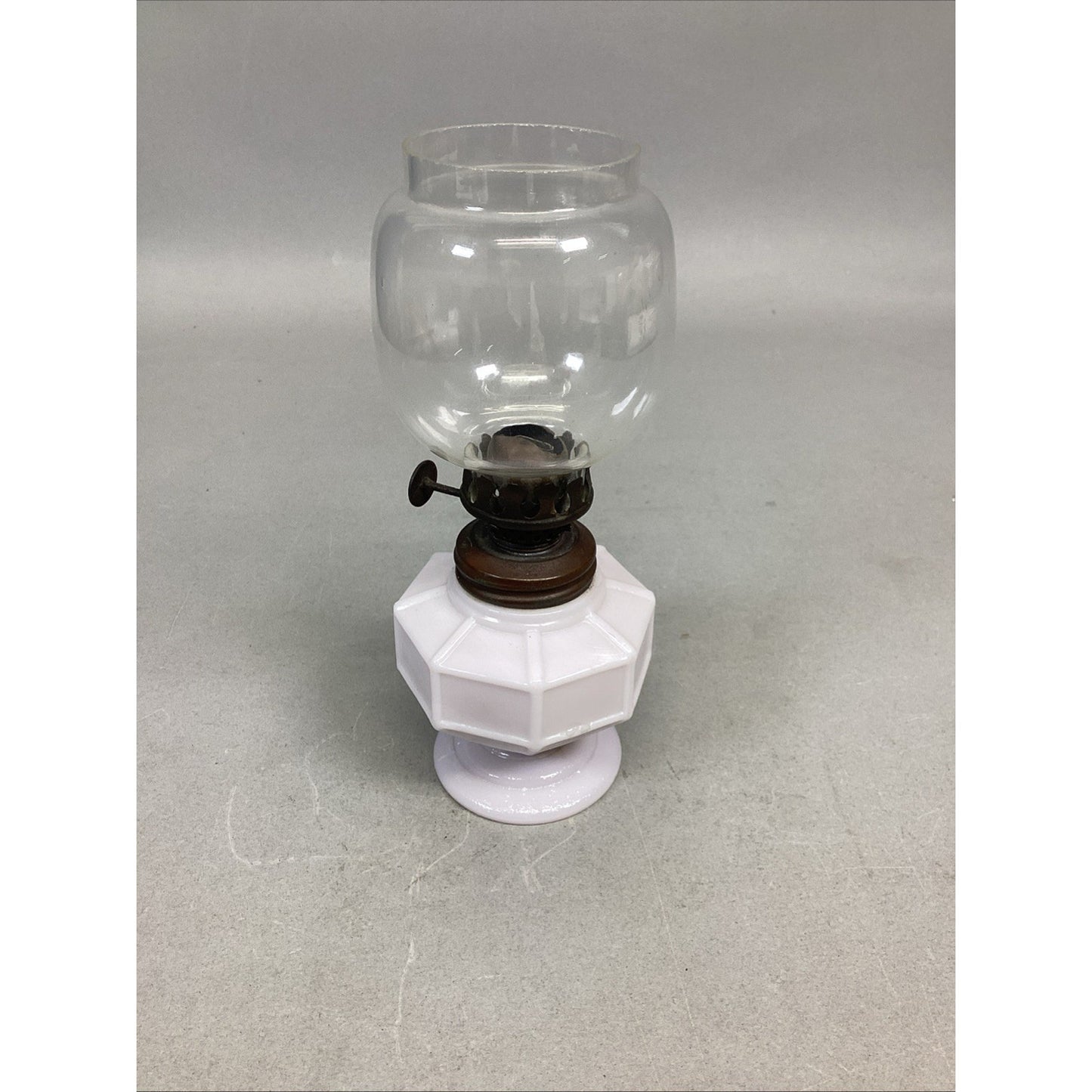 Vintage Milk Glass Hurricane Oil Lamp - 6.5”H