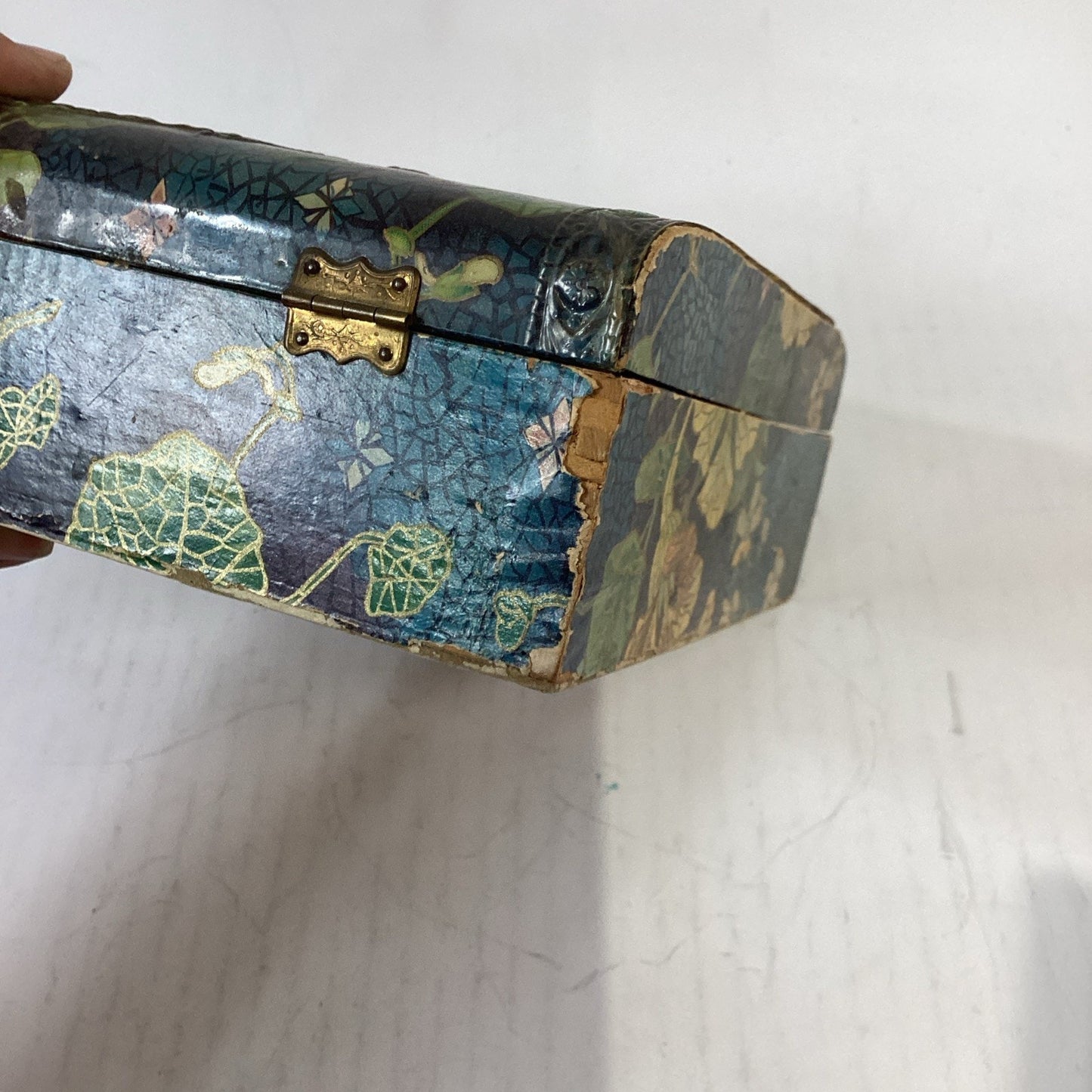 Antique 1900’s Edwardian Lithograph Wooden Jewelry Box W/ Lined Satin - Read