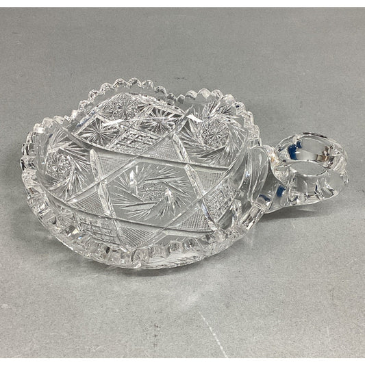 Vintage Scalloped Starburst Saw Tooth Edge Heavy Glass Candy Dish w/ Finger Loop