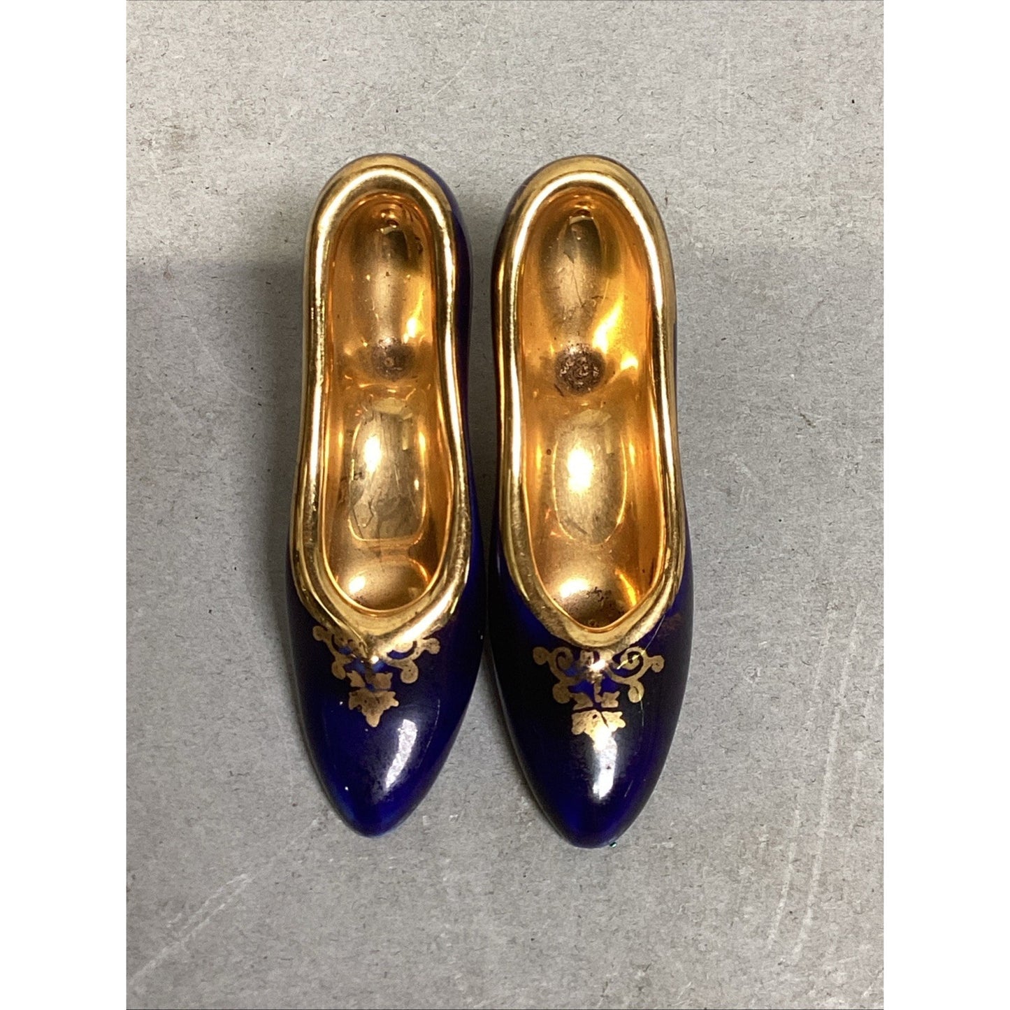Limoges France Miniature Cobalt Blue Shoes W/ Gold Trim
