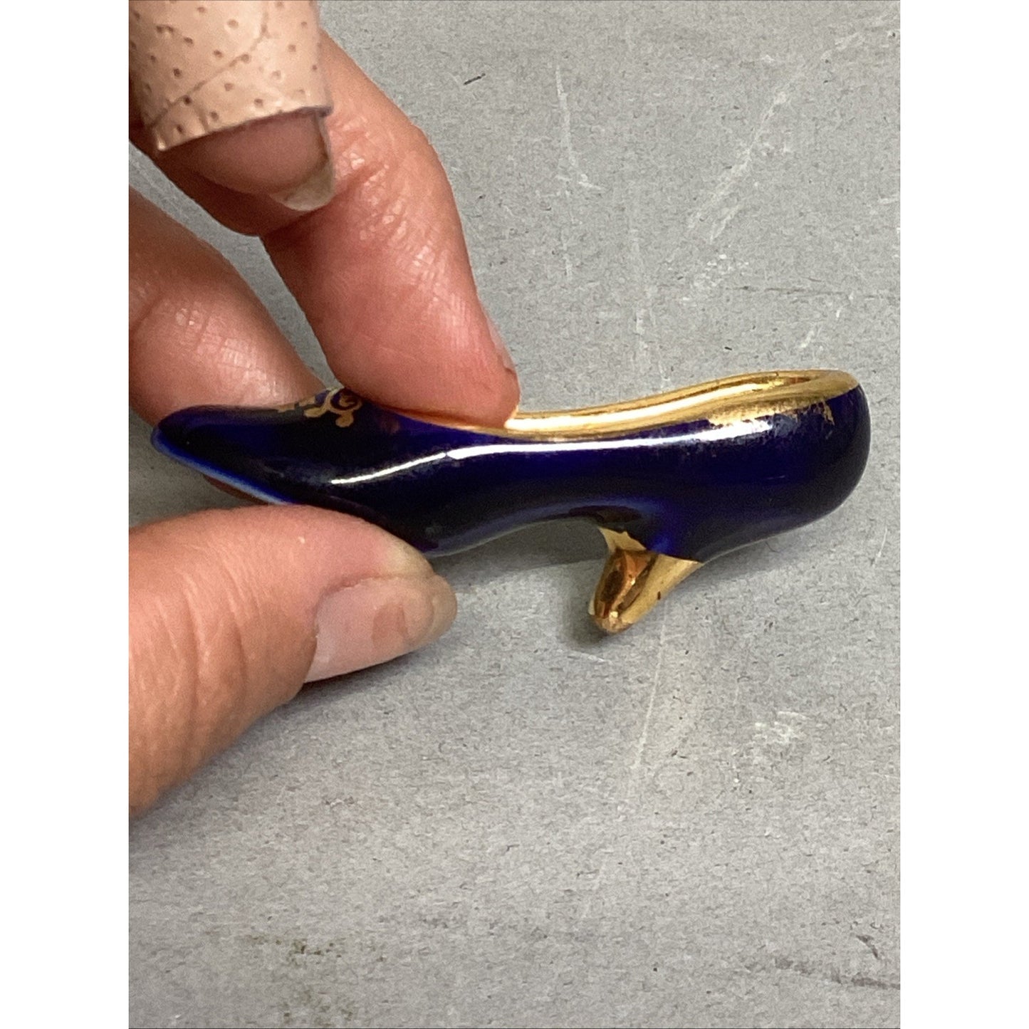 Limoges France Miniature Cobalt Blue Shoes W/ Gold Trim