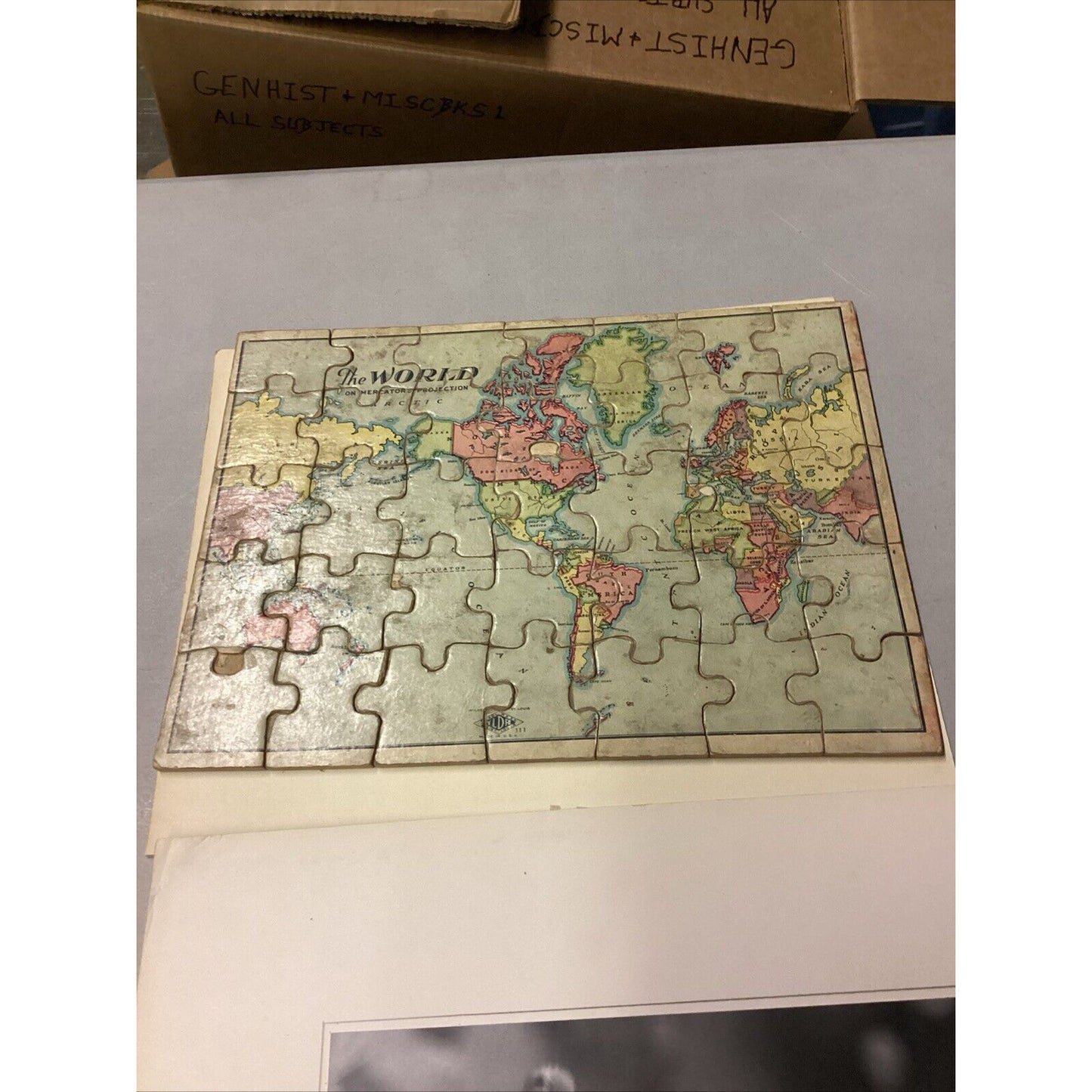 Vintage Wooden Jigsaw Puzzle Of The World On Mercator’s Projection - 35 Pieces