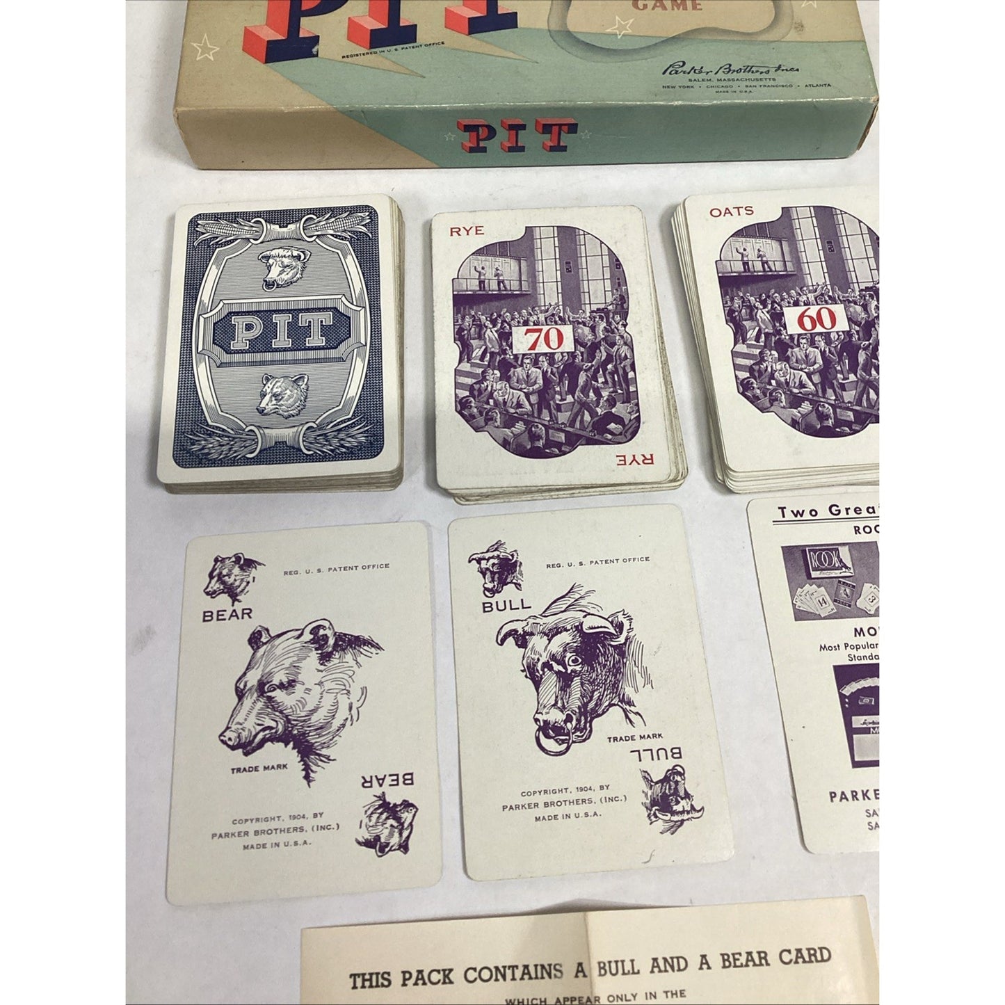 Vintage 1919 Pit Card Game by Parker Brothers - Bear & Bull Edition - Complete