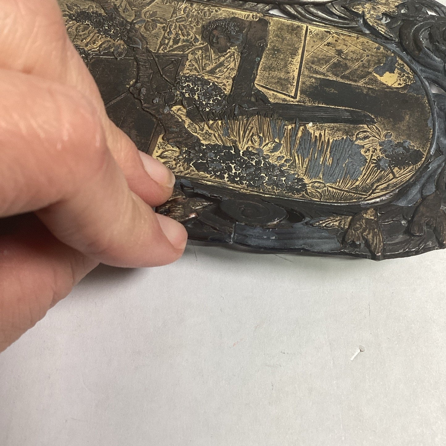 Antique Japanese Mixed Metals Trinket Or Pen Tray - 10”L