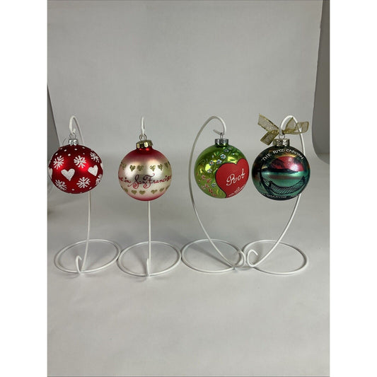 Lot Of 4 Vintage Glass Ball Ornaments : Snowy Hearts, San Fran, Miami, Floral