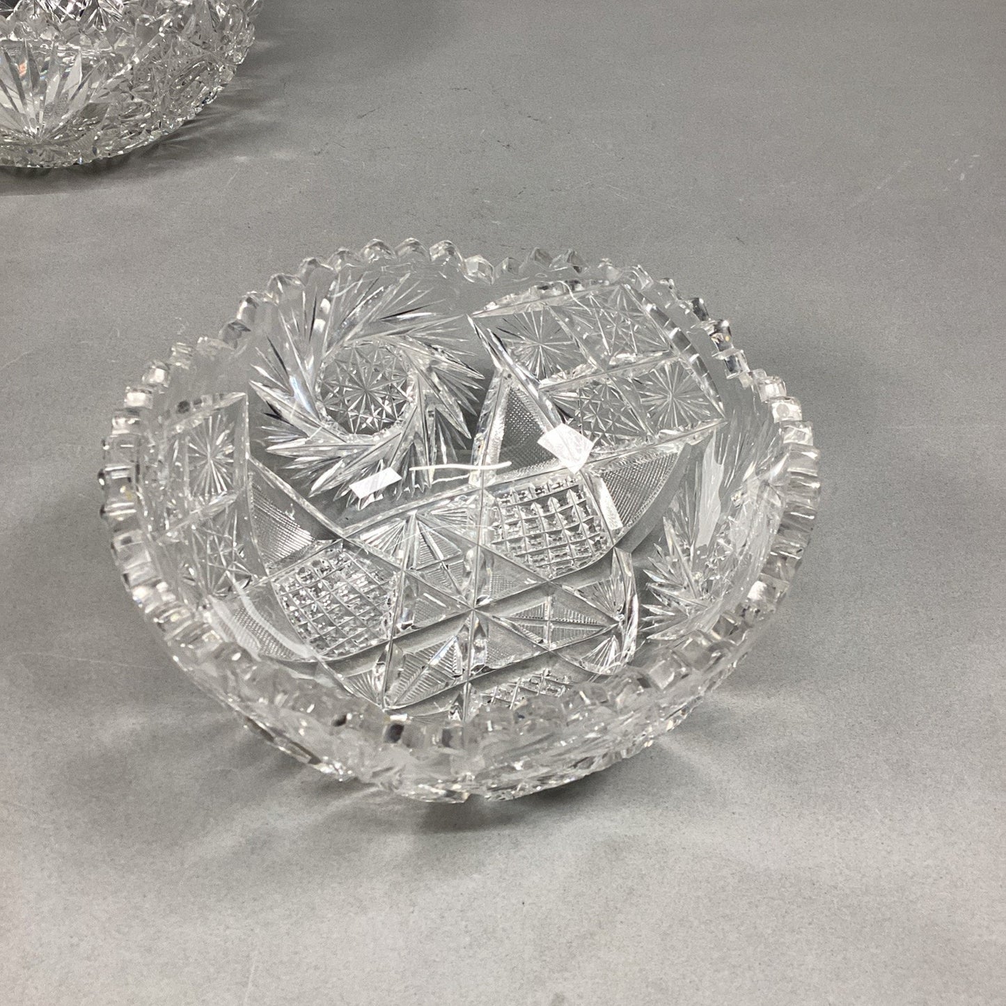Set Of 2 Cut Glass Crystal Serving Bowls With Sawtooth Edging