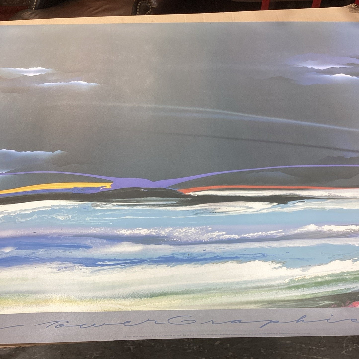 Vintage 1986 Elba Alvarez Abstract Art Stormy Skies Poster Print - 58x38”