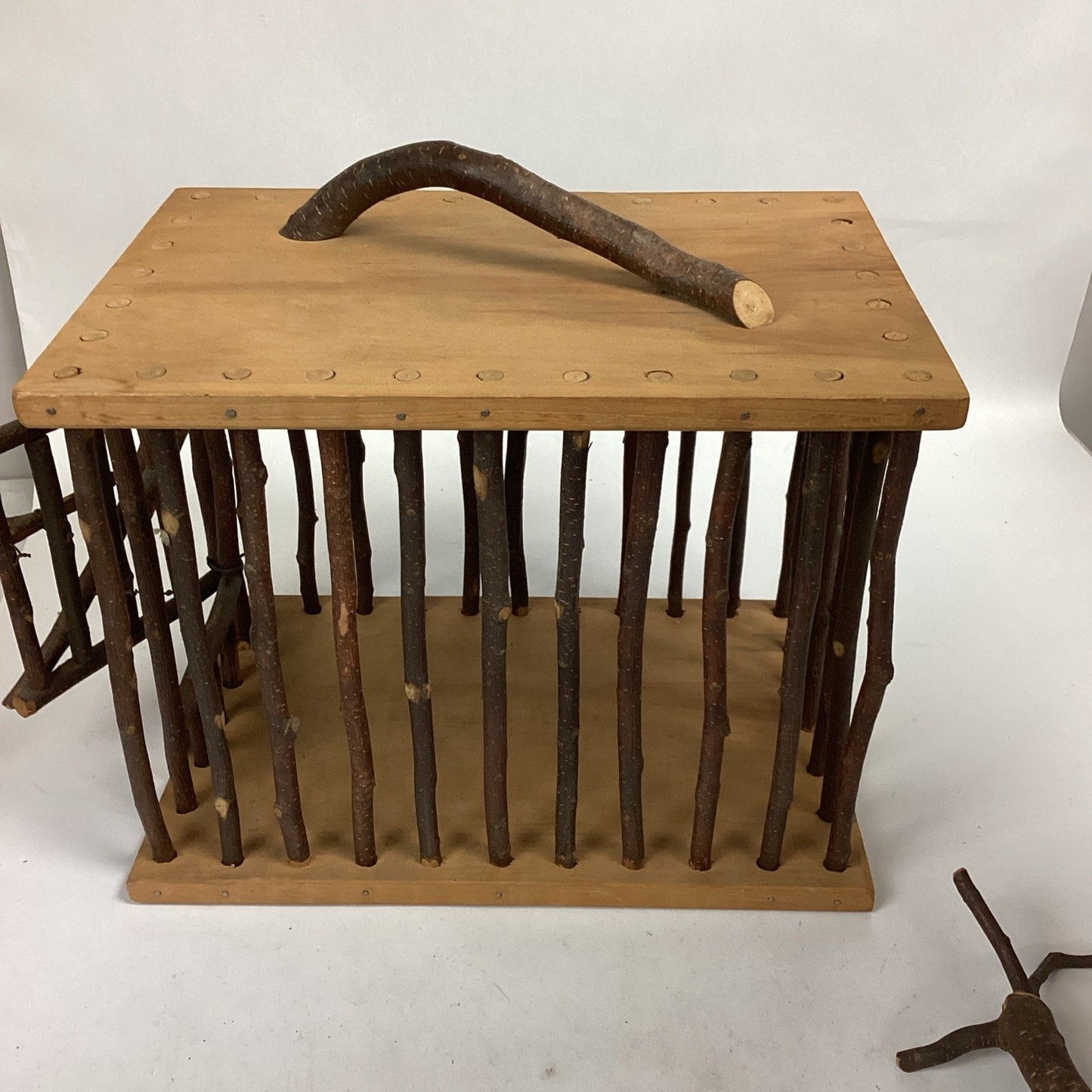 Handmade Wooden Cage With Carved Deer - Made By Wabi Wood Shop In Maine