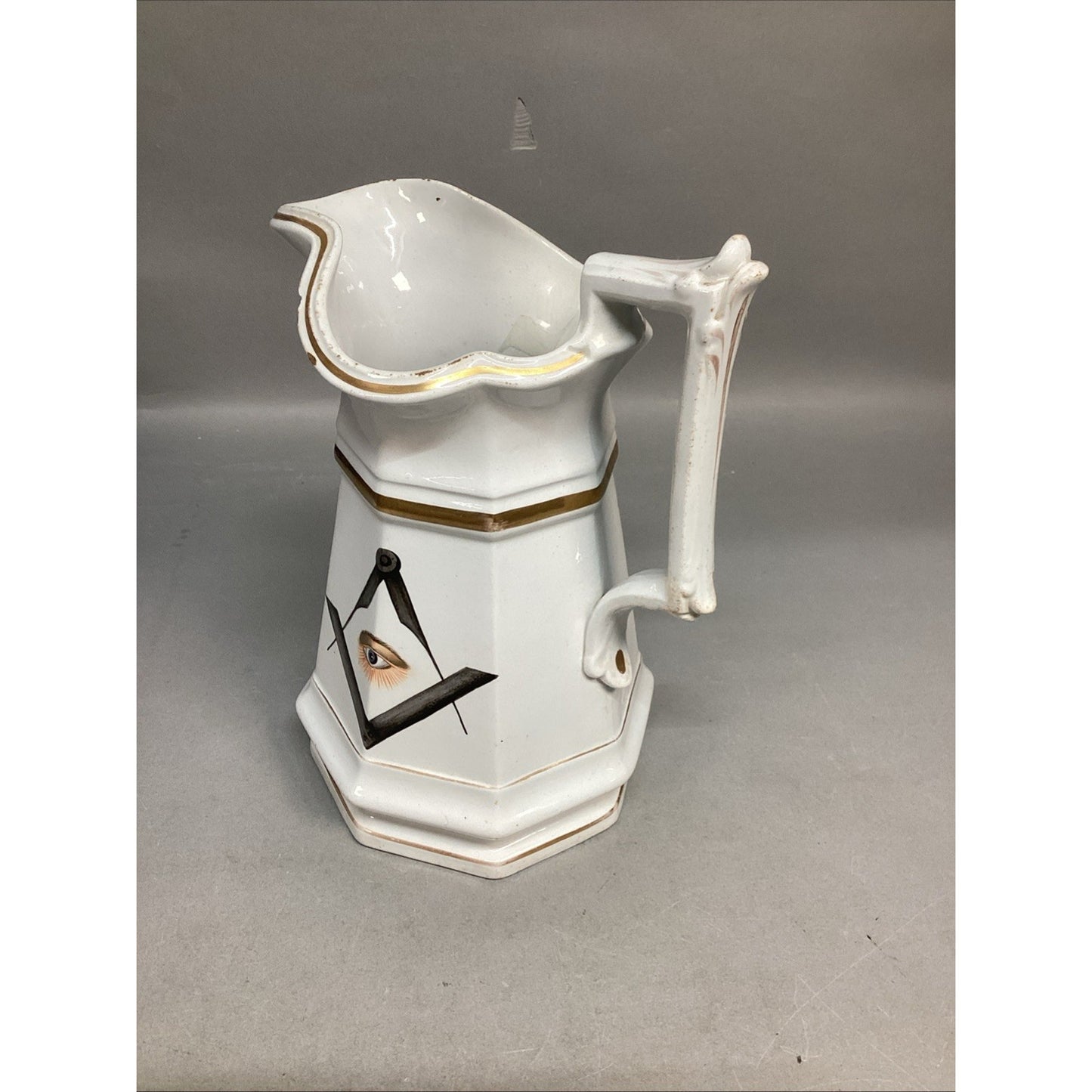 Antique Superior White Granite W. Adam’s & Sons Porcelain Floral Pitcher