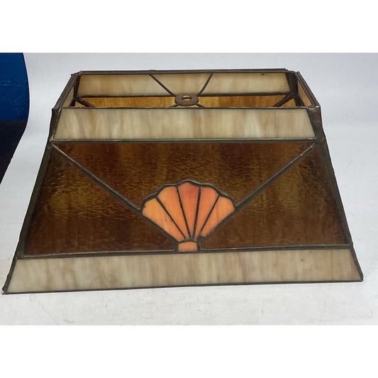 Vintage Stained Glass Lamp Shade With Seashell Design - 15.5x8.5x7.5”
