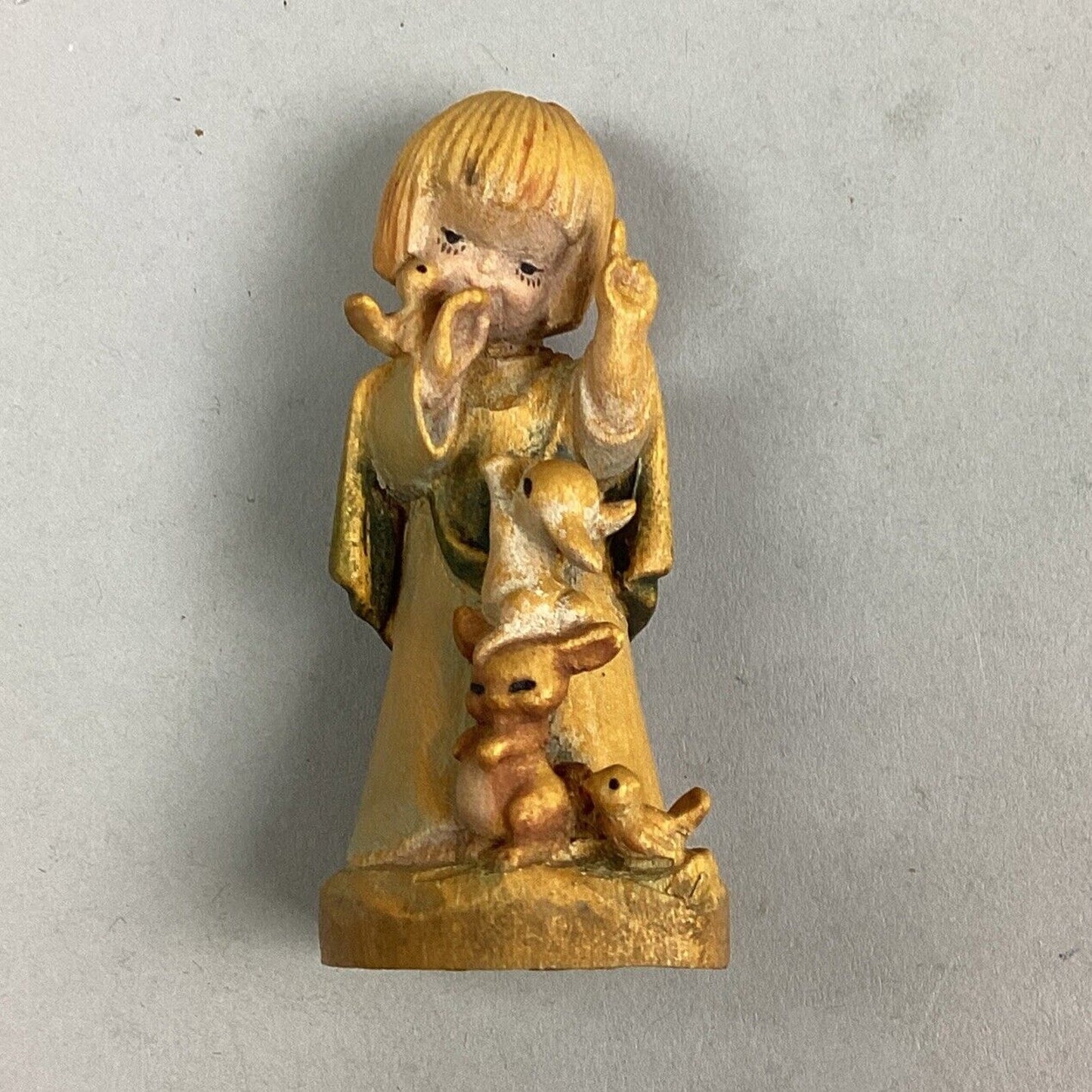 Vintage Anri Wood Carving Figurine - “Talking To The Animals” - 3”