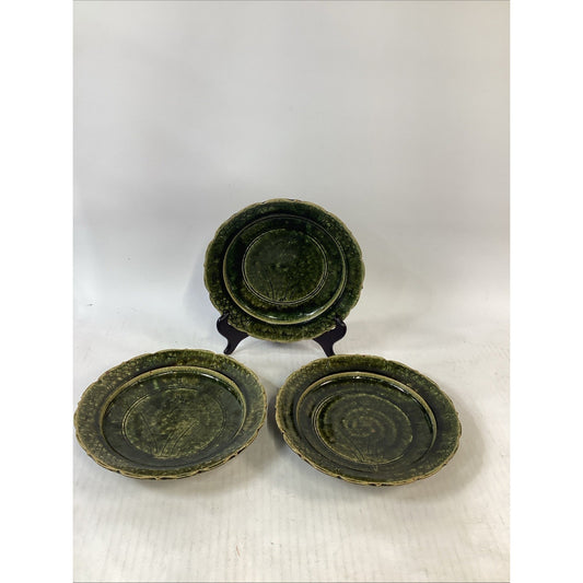 Handmade Hand Painted Dark Green Soup Salad Bowls - 8.25”D