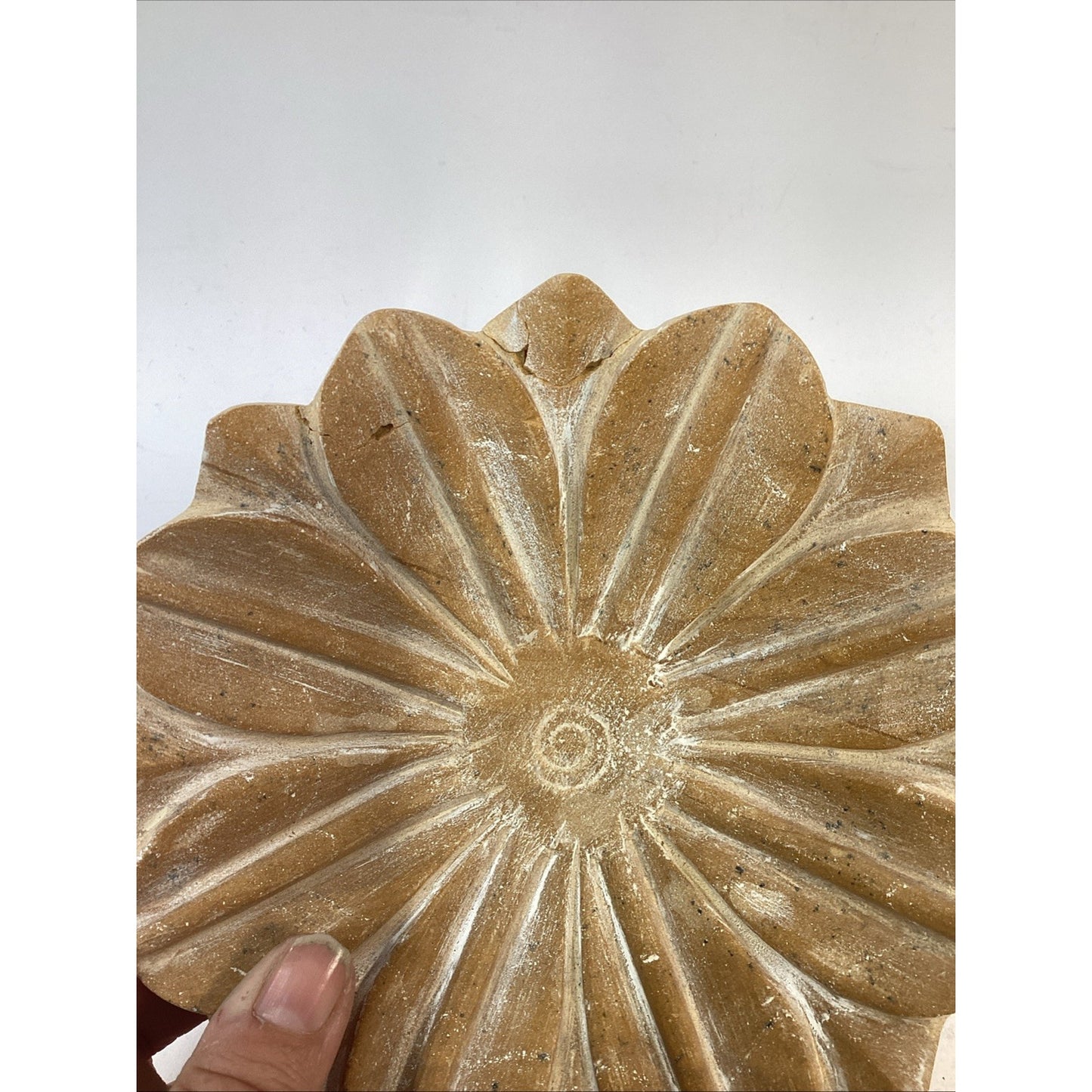 Vintage Hand Carved Natural Stone Lotus Shaped Soap Dish Or Centerpiece