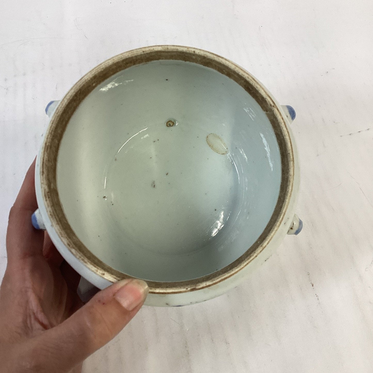 Antique 1851-1861 Chinese Blue And White Porcelain Kamcheng Covered Jar Qing Dyn
