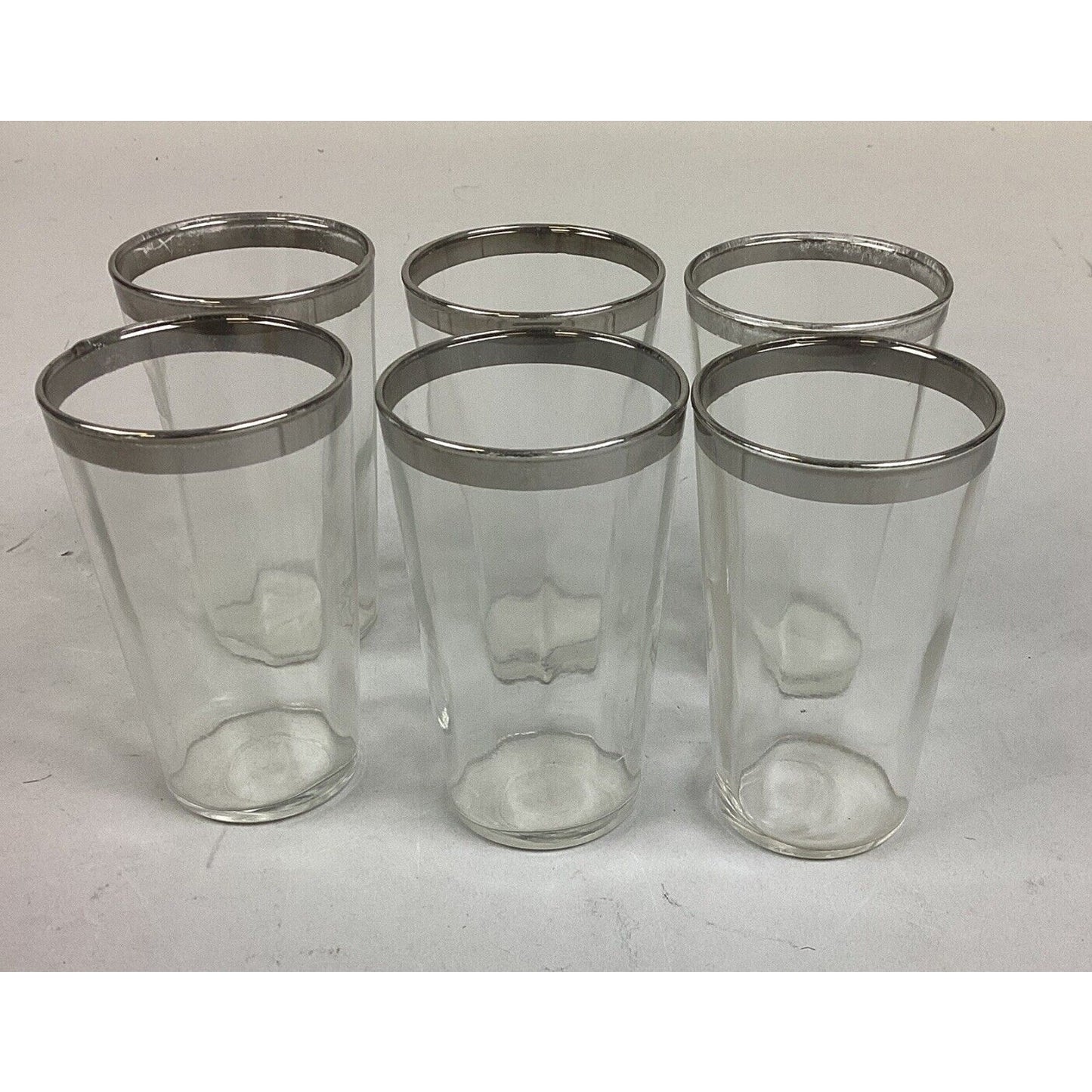 Set Of 6 Clear Cordial Glasses With Silver Edge Trim - 3 3/4”