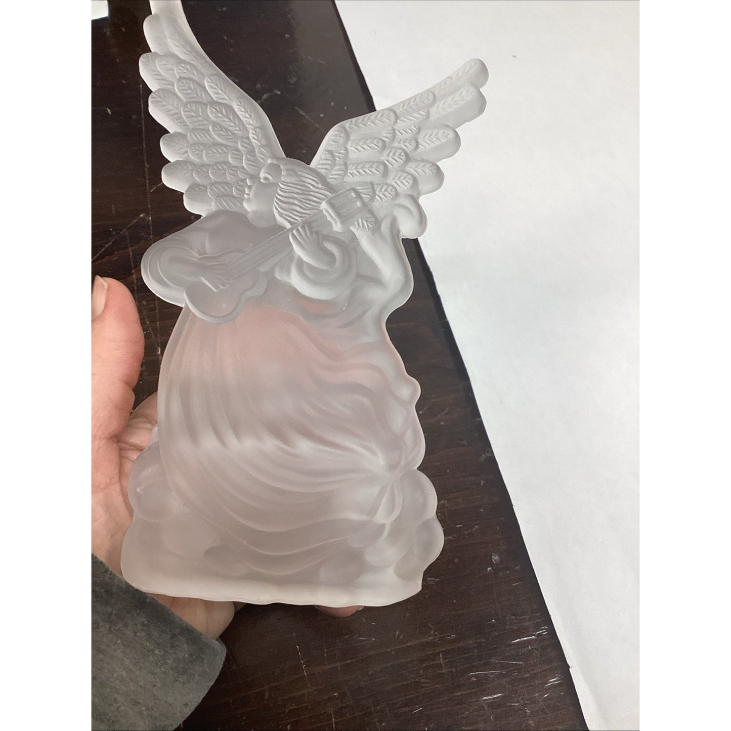 Frosted Glass Angel Playing Lute Tea Light Holder