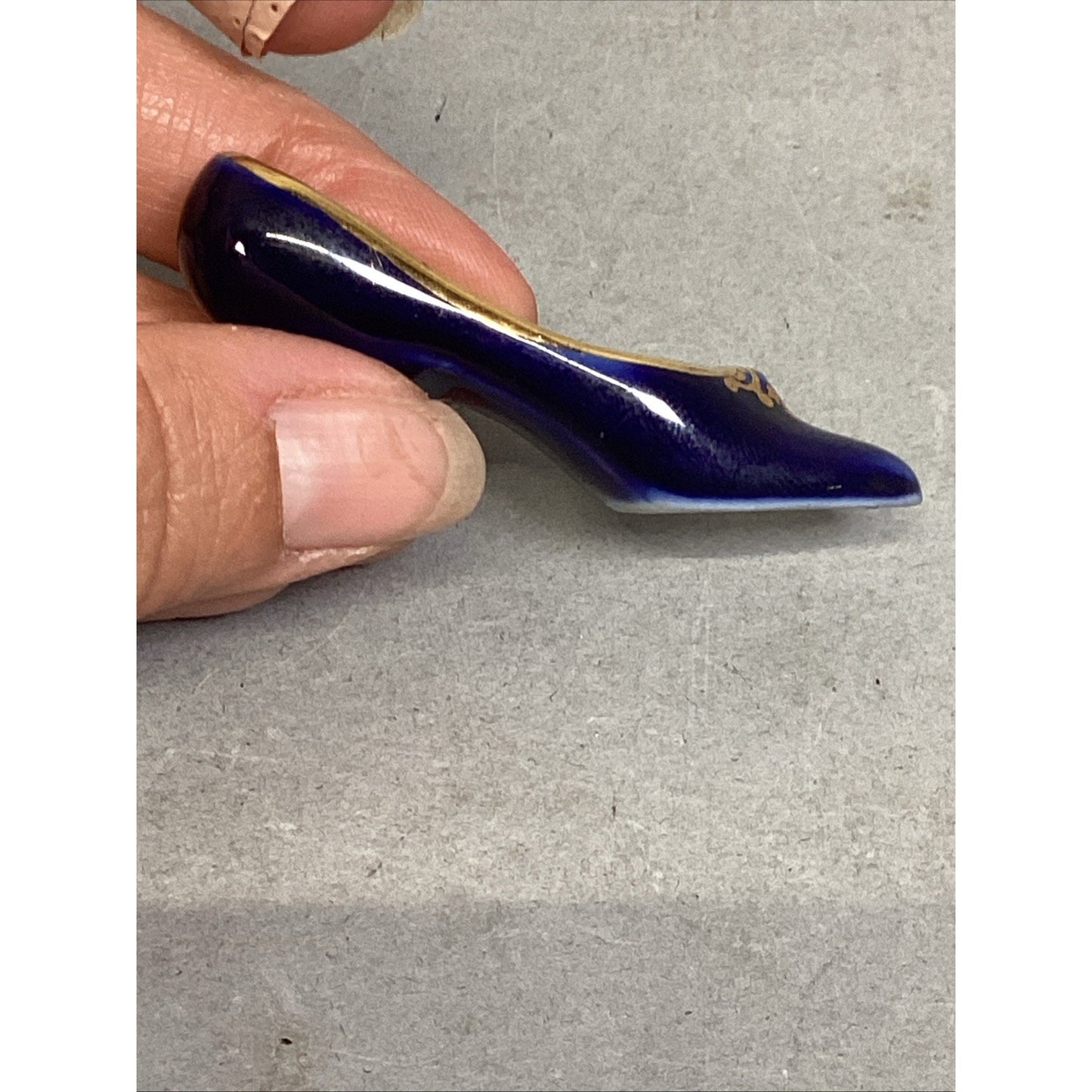 Limoges France Miniature Cobalt Blue Shoes W/ Gold Trim