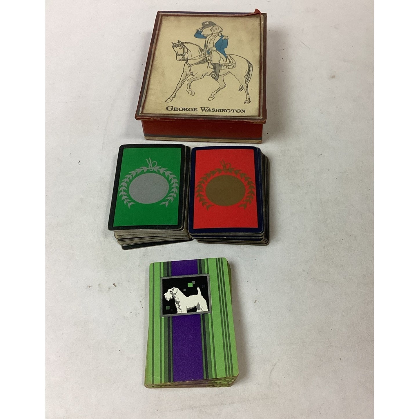 Set Of 3 Vintage Playing Cards In A George Washington Card Holder Box (France)